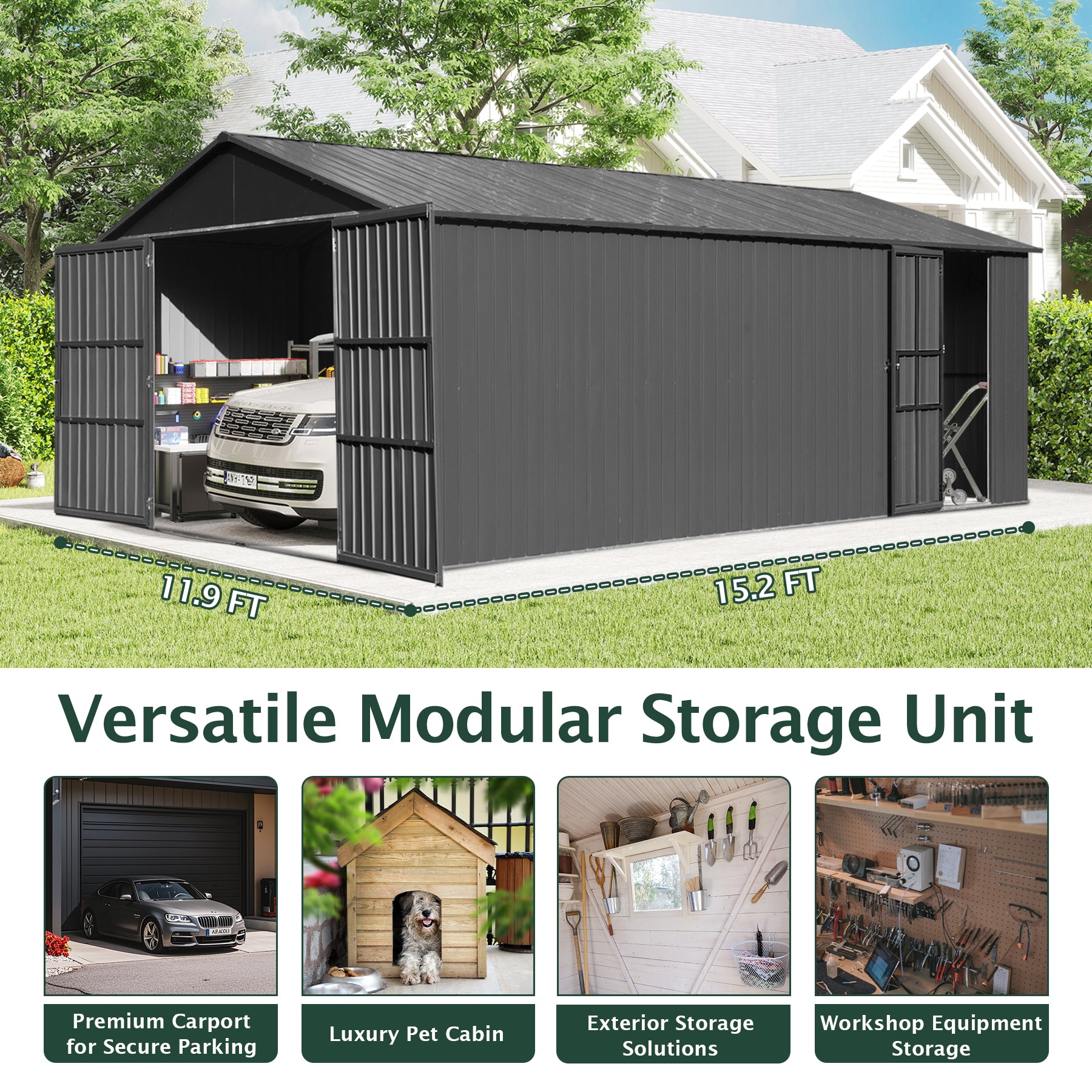 12x15FT Outdoor Metal Garage Shed