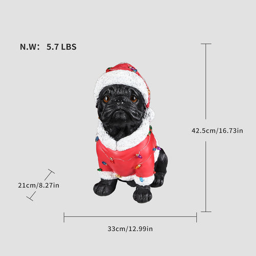 Christmas Pug Statue, Holiday Dog Figurine in Santa Outfit