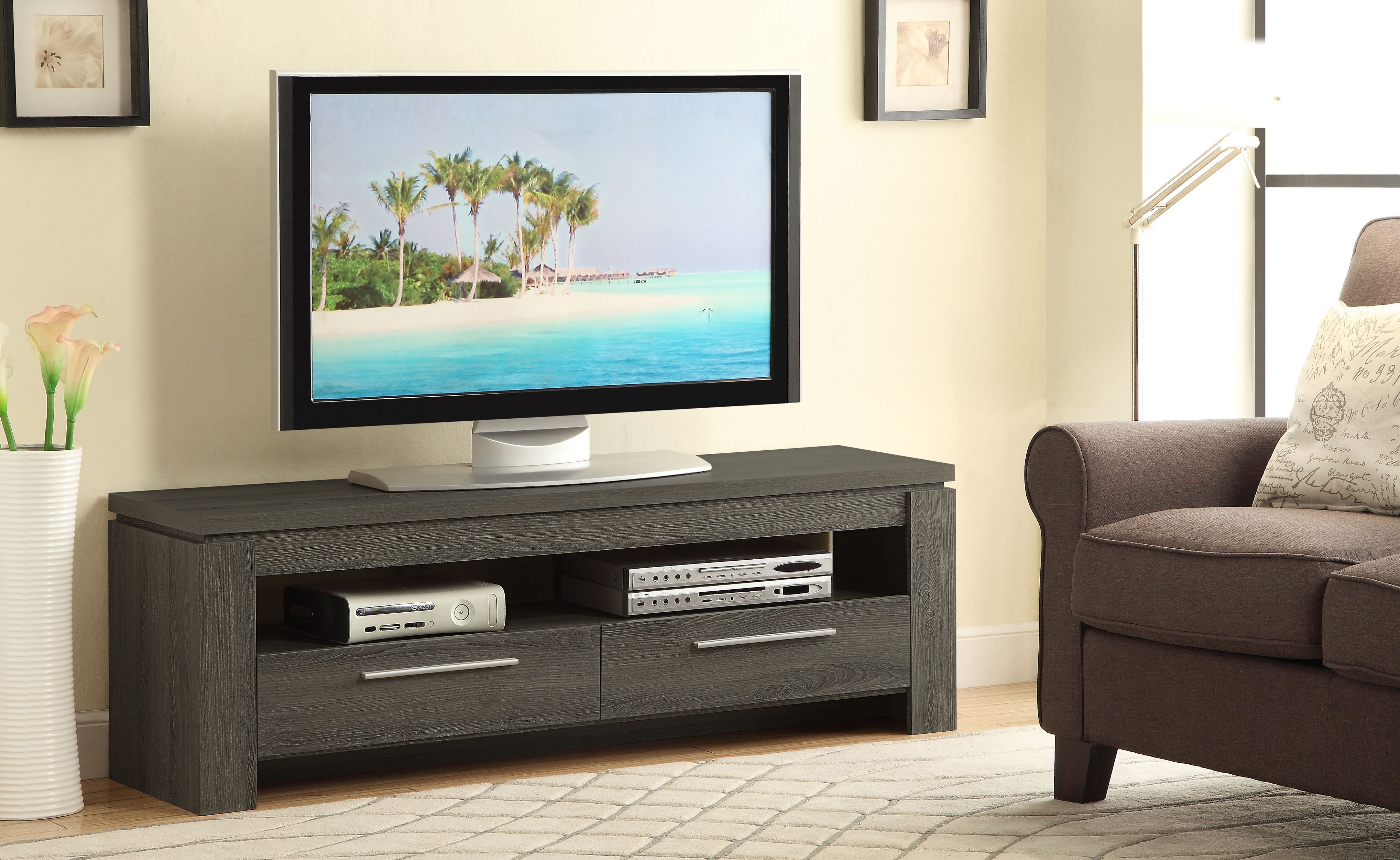 Elkton 2-drawer Engineered Wood 59-inch TV Stand Weathered Grey-CoasterEssence