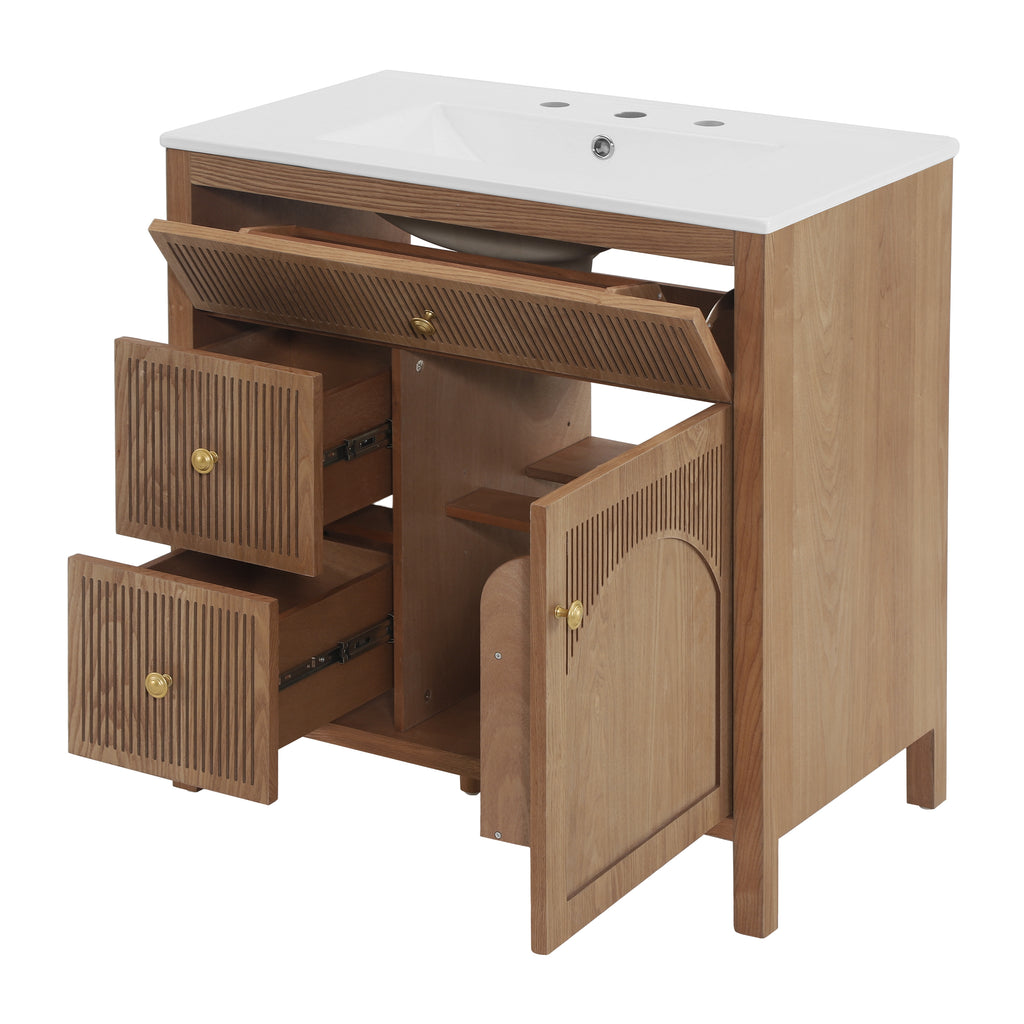 30 Inch Freestanding Farmhouse Bathroom Vanity with Integrated Sink Top