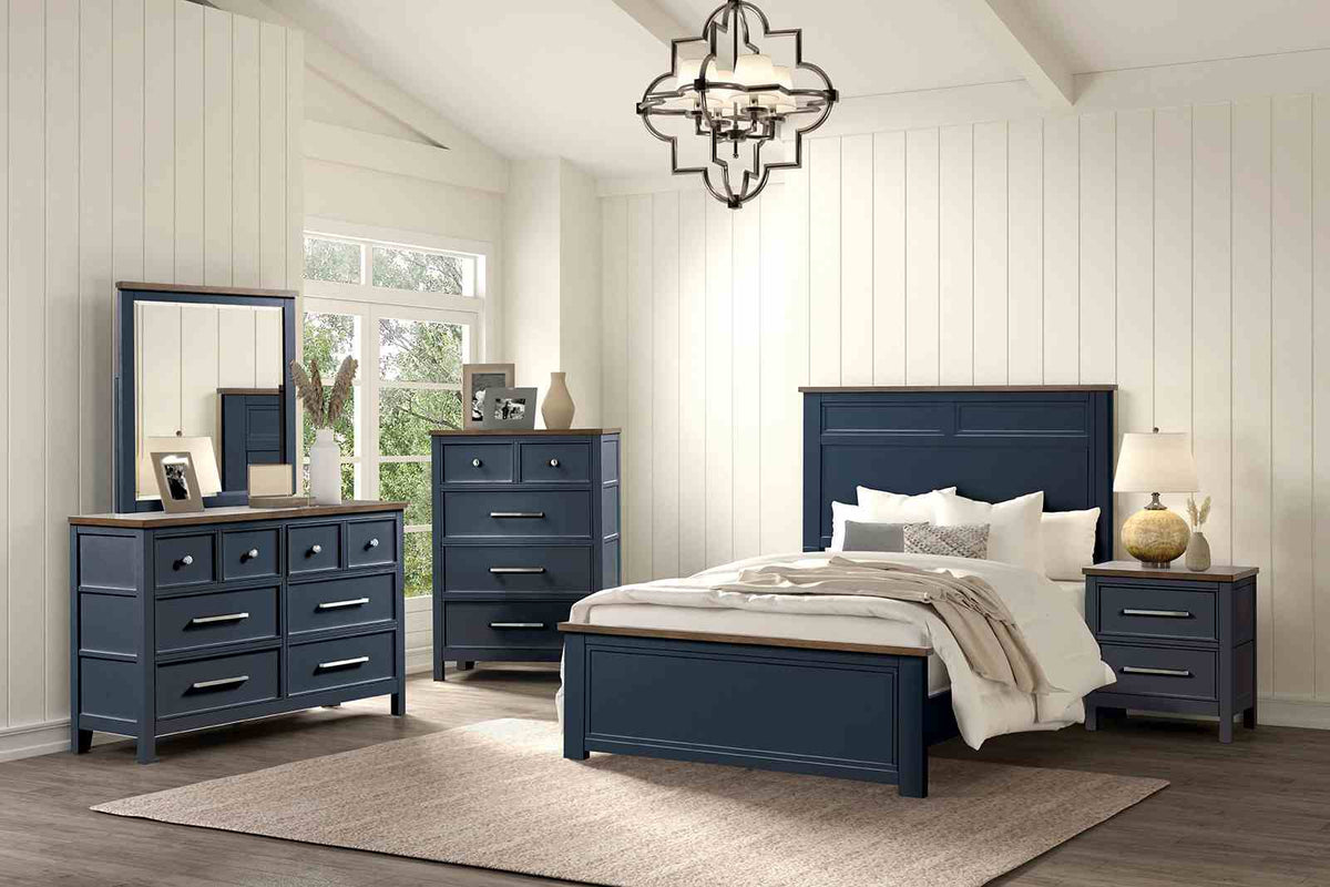 Modern Farmhouse Style 1pc Nightstand Two Tone Design English Dovetail Drawers Nickel Handles Recessed Panel