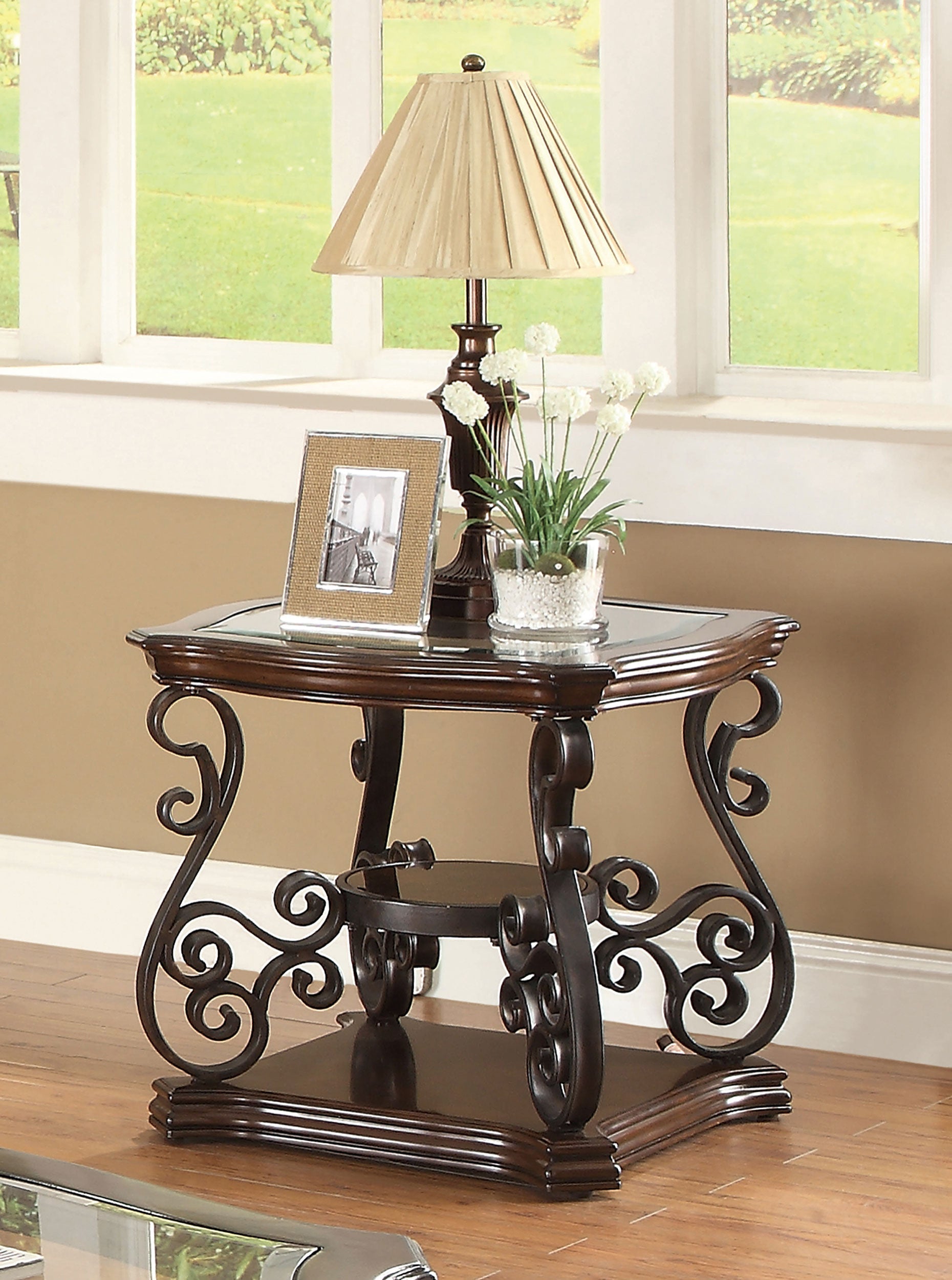Laney 1-shelf Glass Top Square End Table Deep Merlot-CoasterEssence