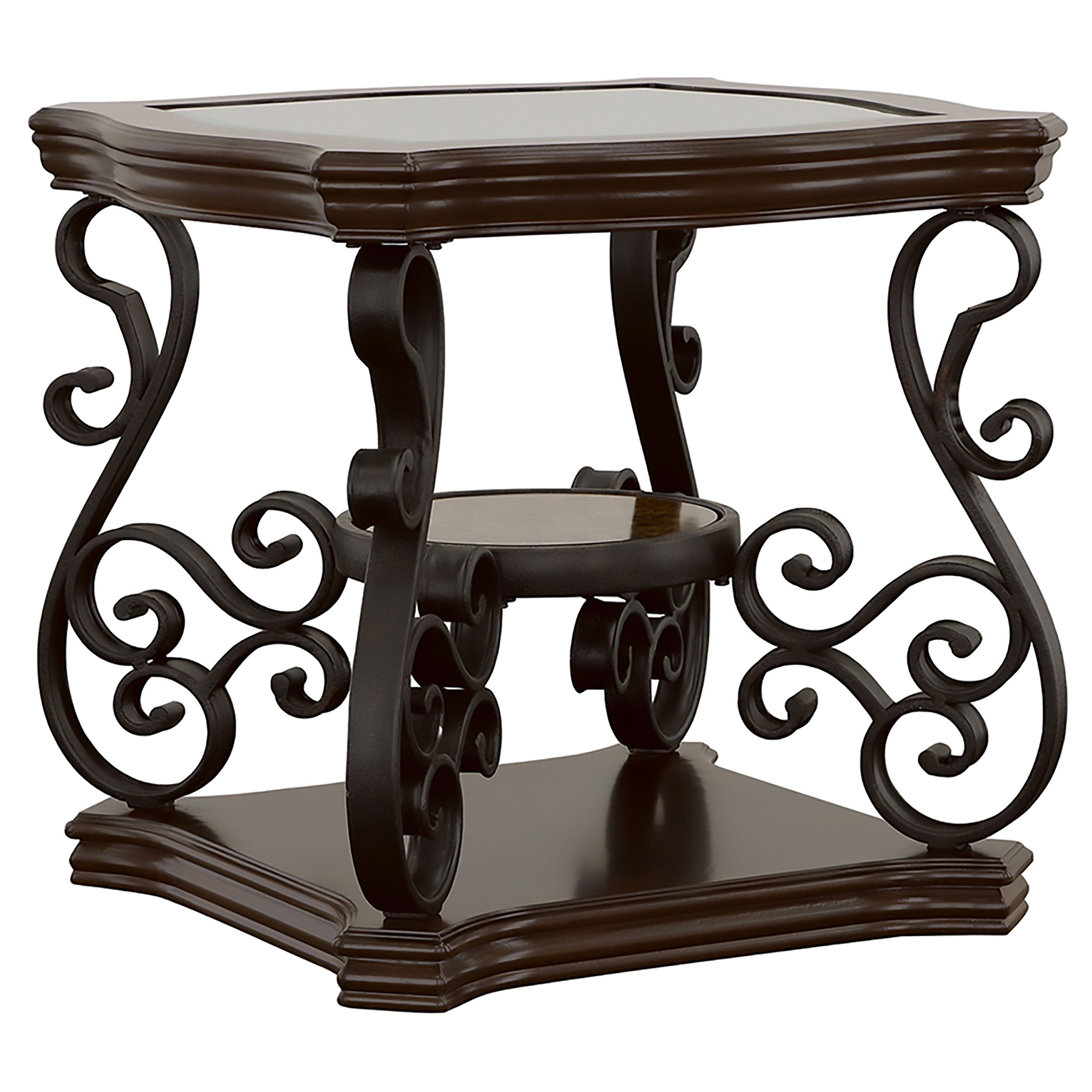 Laney 1-shelf Glass Top Square End Table Deep Merlot-CoasterEssence