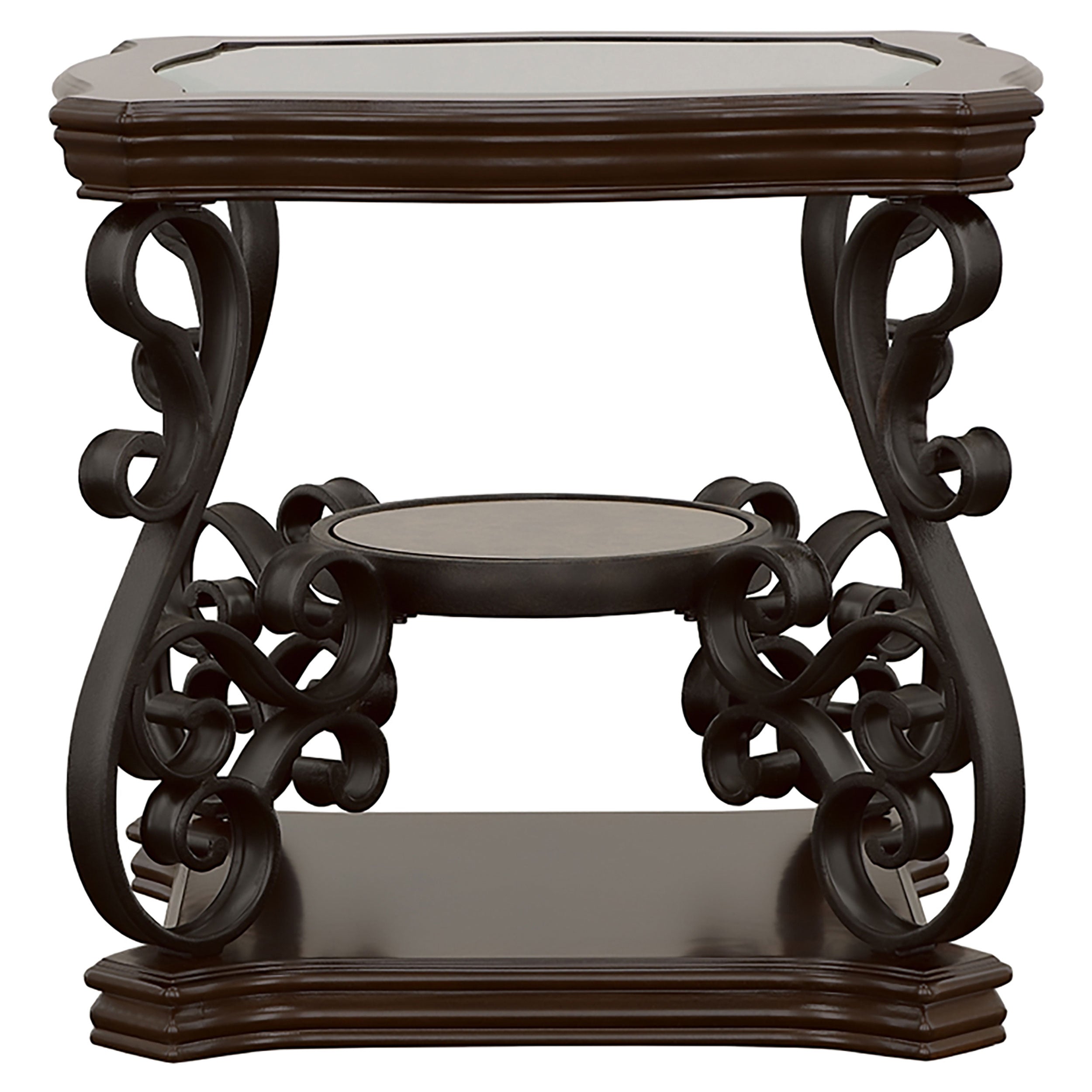 Laney 1-shelf Glass Top Square End Table Deep Merlot-CoasterEssence