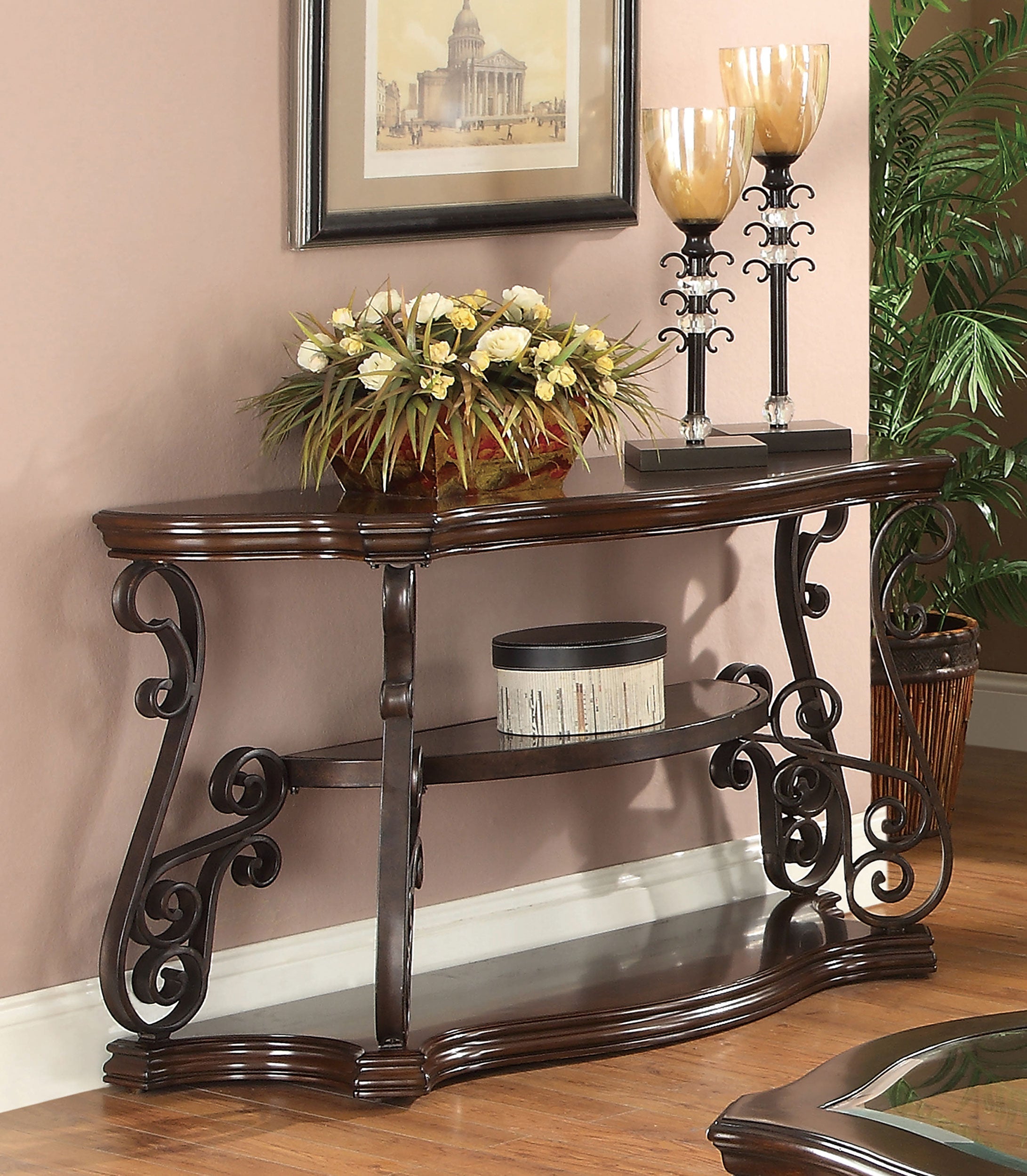 Laney Scrollwork Entryway Sofa Console Table Deep Merlot-CoasterEssence