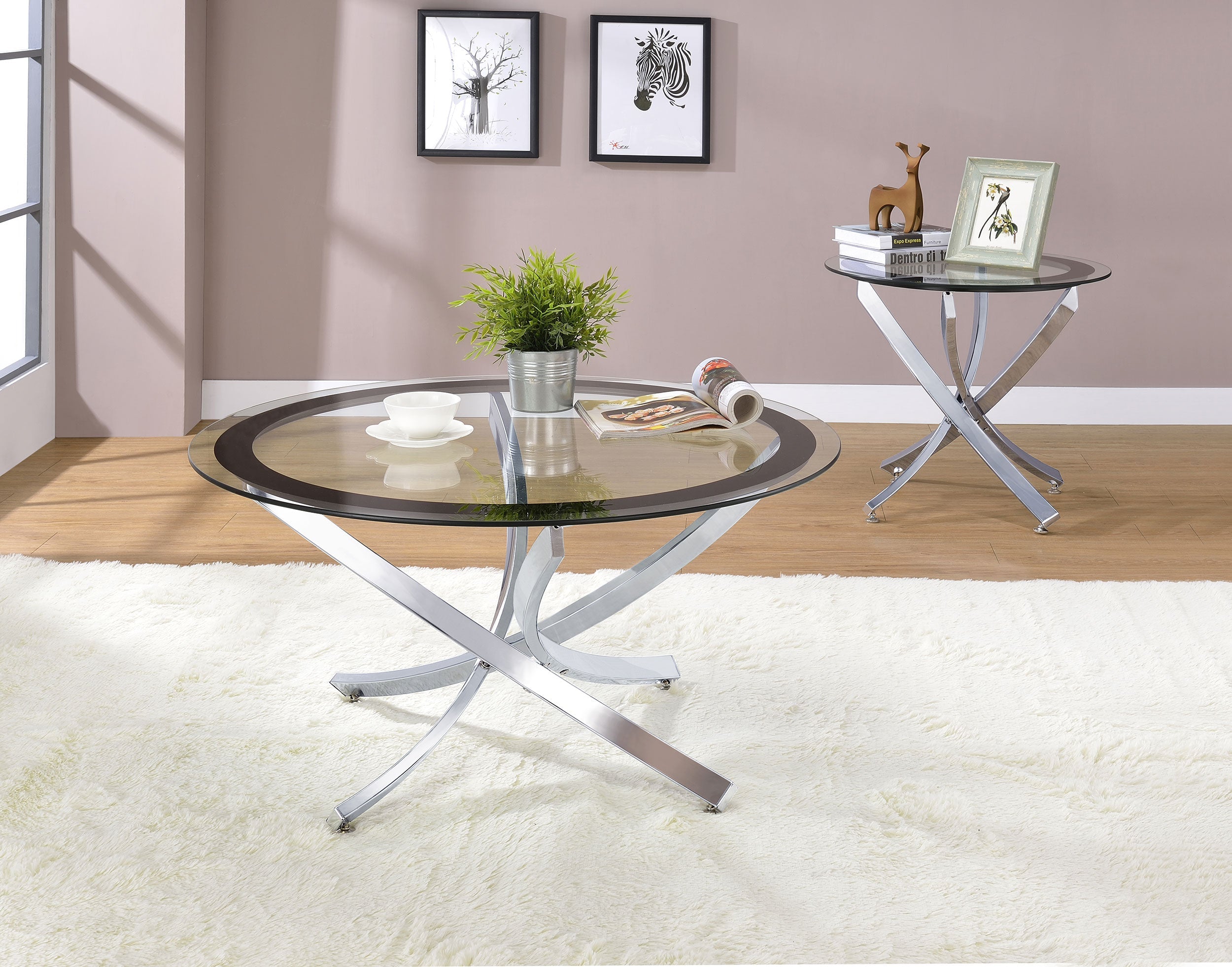 Brooke Round Glass Top Side End Table Metal Base Chrome-CoasterEssence