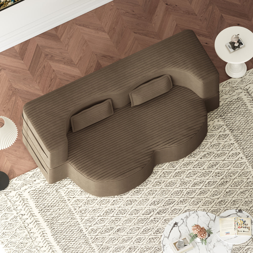 Modern Floor Sofa with 2 Pillows - Convertible Plush Couch