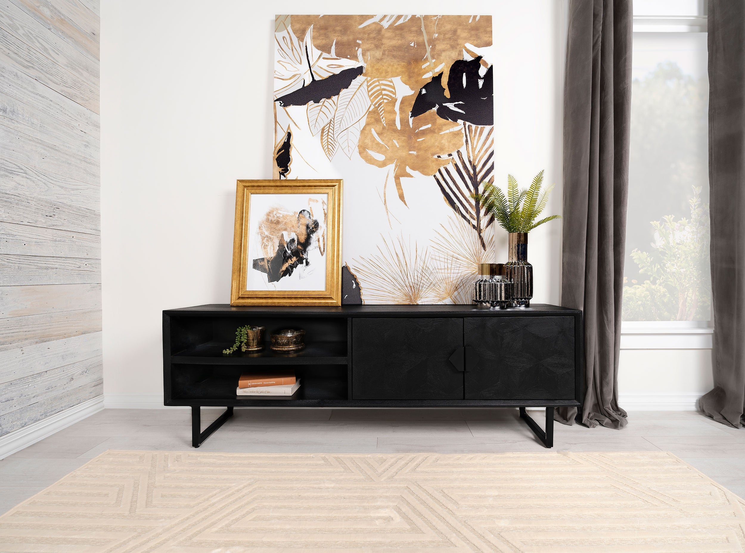 Marsden 2-door Mango Wood 70-inch TV Stand Charcoal Black-
