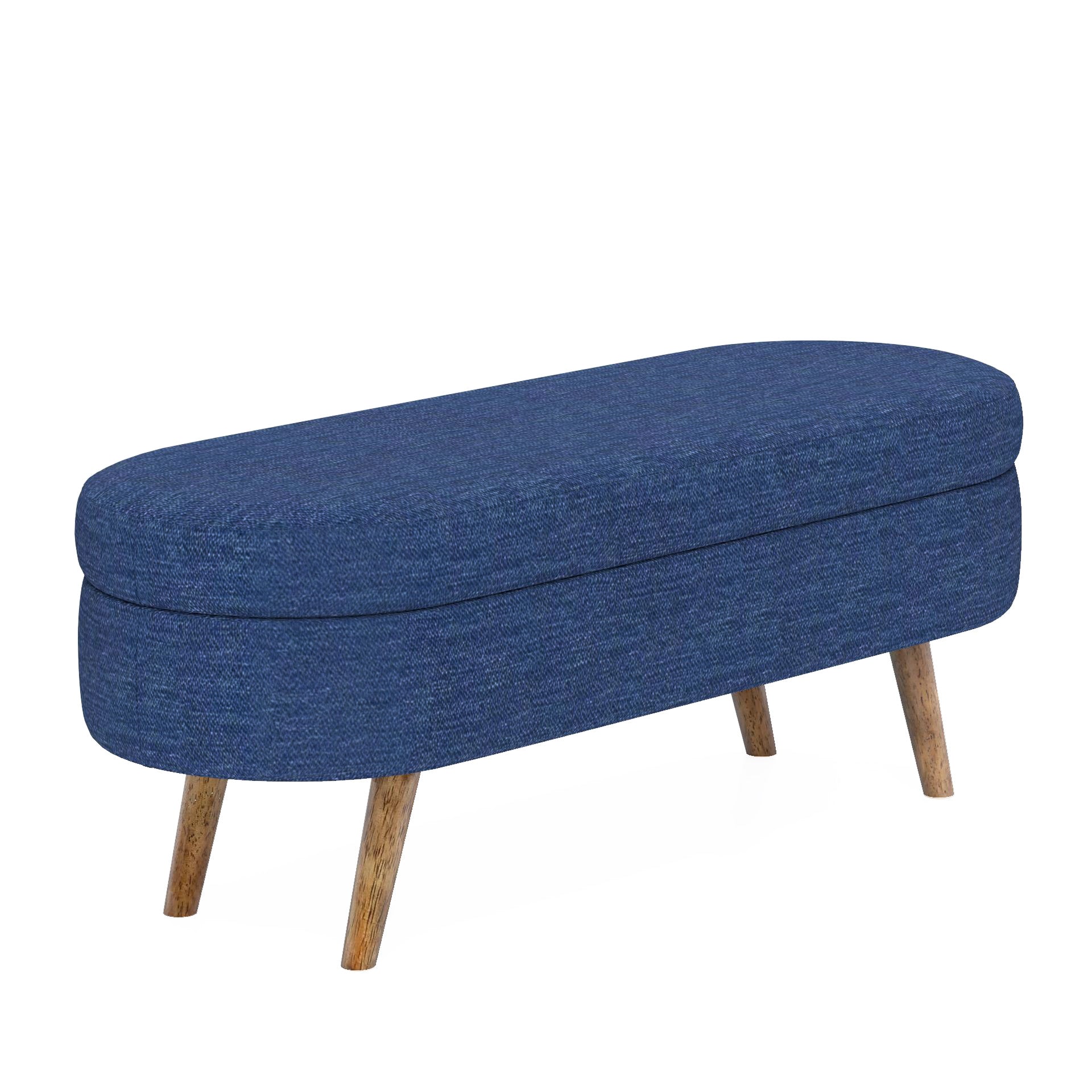 Blue Oval Storage Bench with Rubber Wood Legs