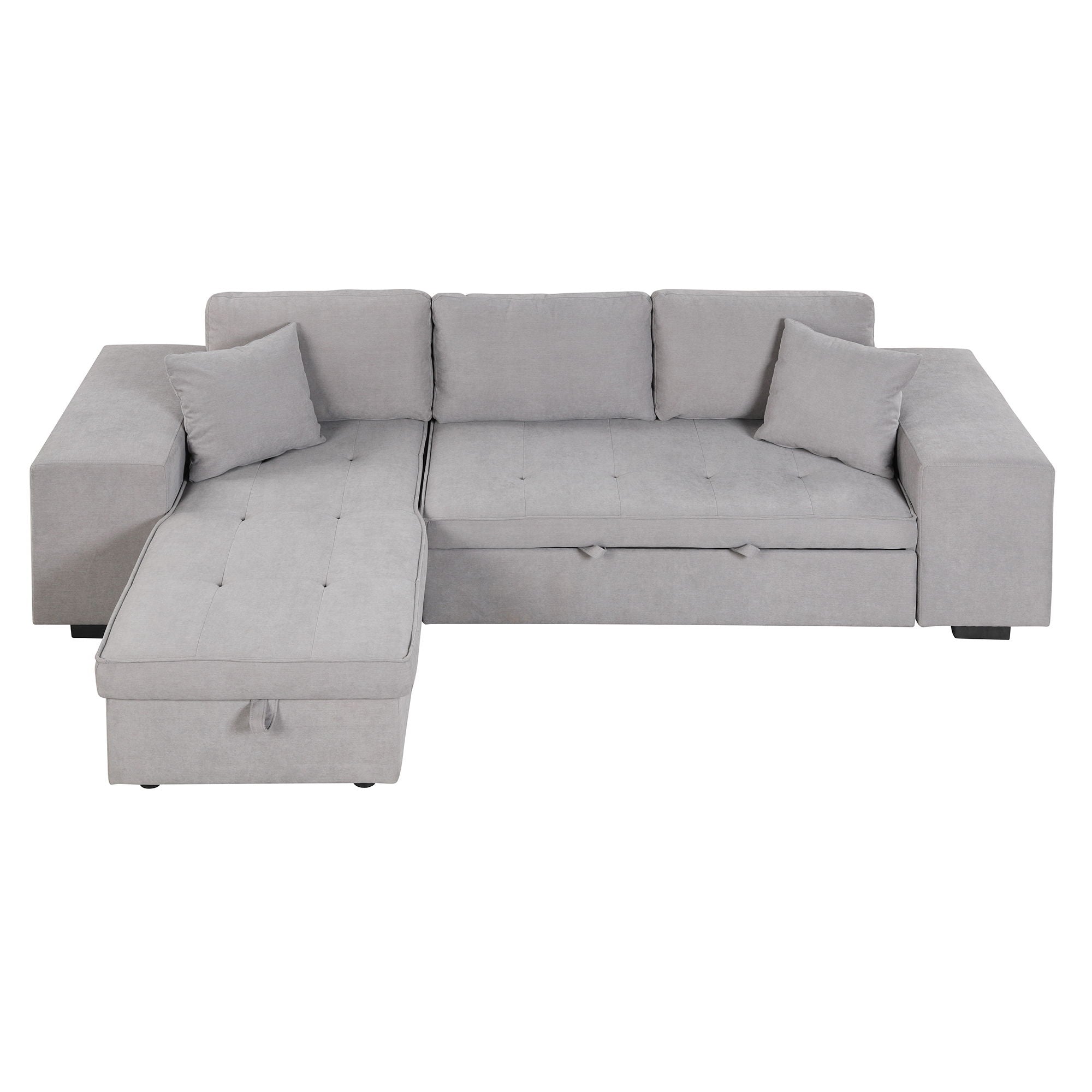 Modern L-Shape 3 Seat Reversible Sectional Couch, Pull Out Sleeper Sofa With Storage Chaise And 2 Stools For Living Room Furniture Set