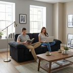 Compact Black Velvet 2-Seater Sofa with Hidden Storage