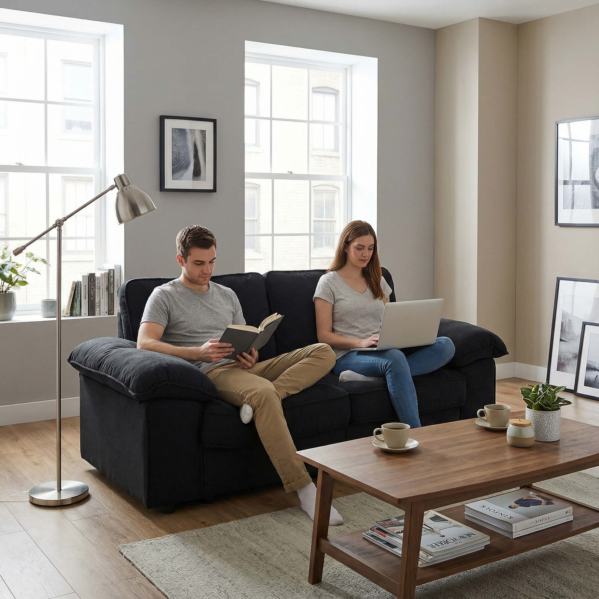 Compact Black Velvet 2-Seater Sofa with Hidden Storage