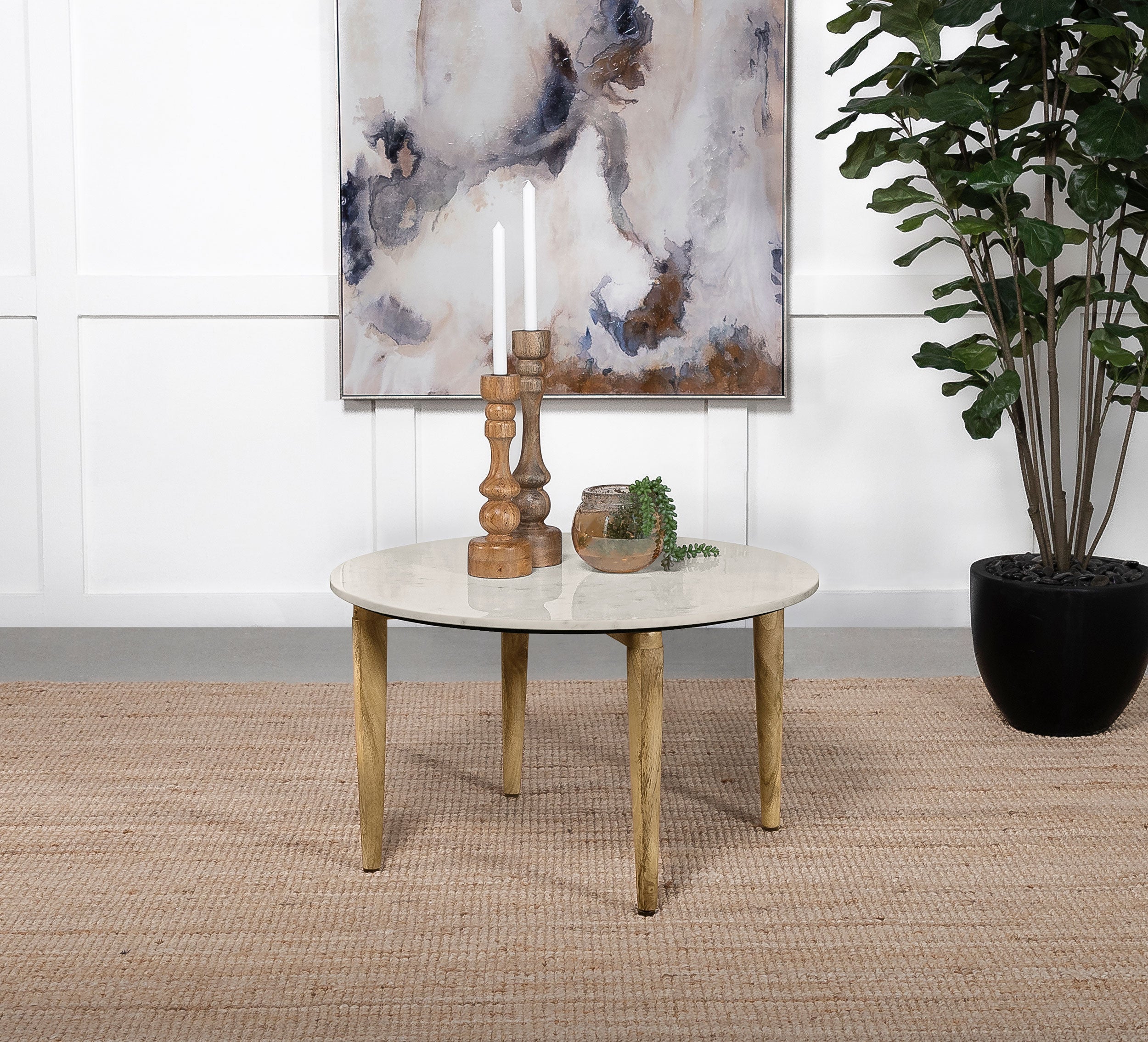 Aldis Round Marble Top Coffee Table White and Natural-