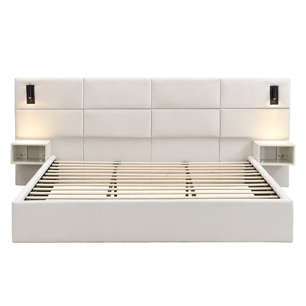 Soft, Comfortable, Luxurious Upholstered Smart Bed with Reading Light - King
