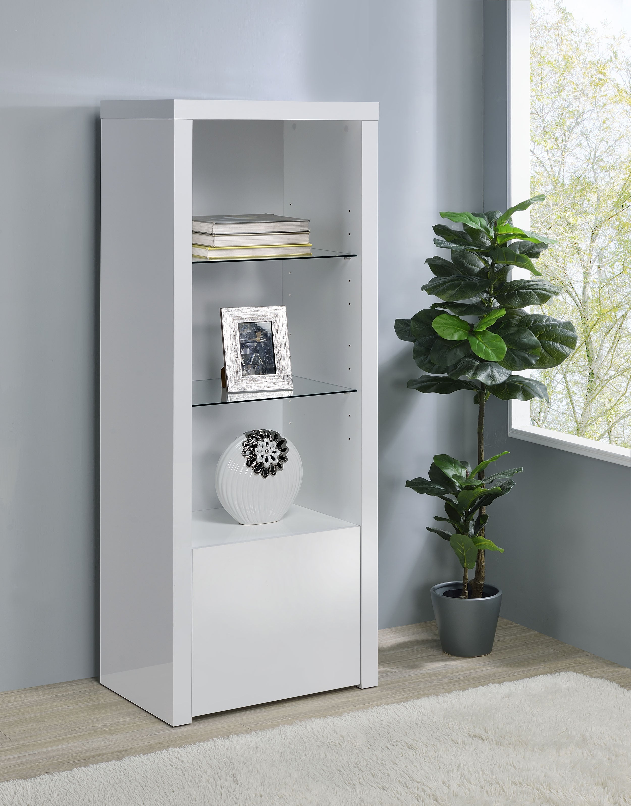 Jude 3-shelf Engineered Wood Media Tower High Gloss White-