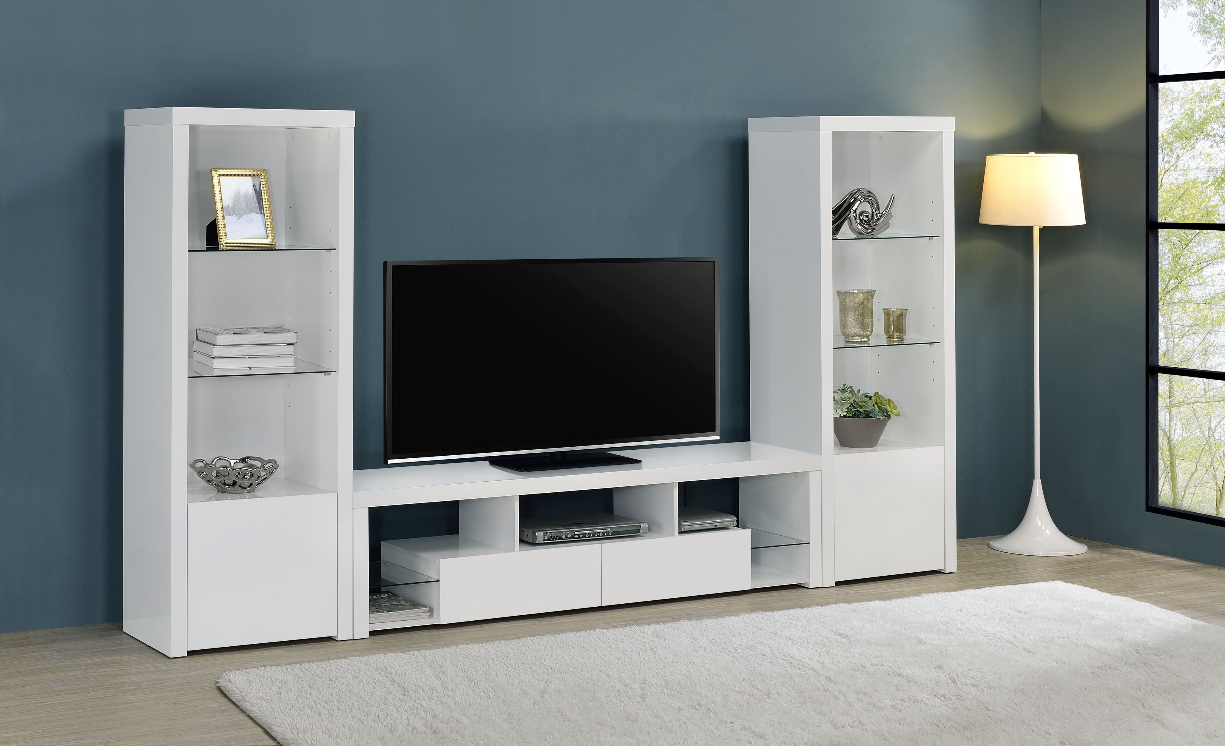 Jude 3-shelf Engineered Wood Media Tower High Gloss White-