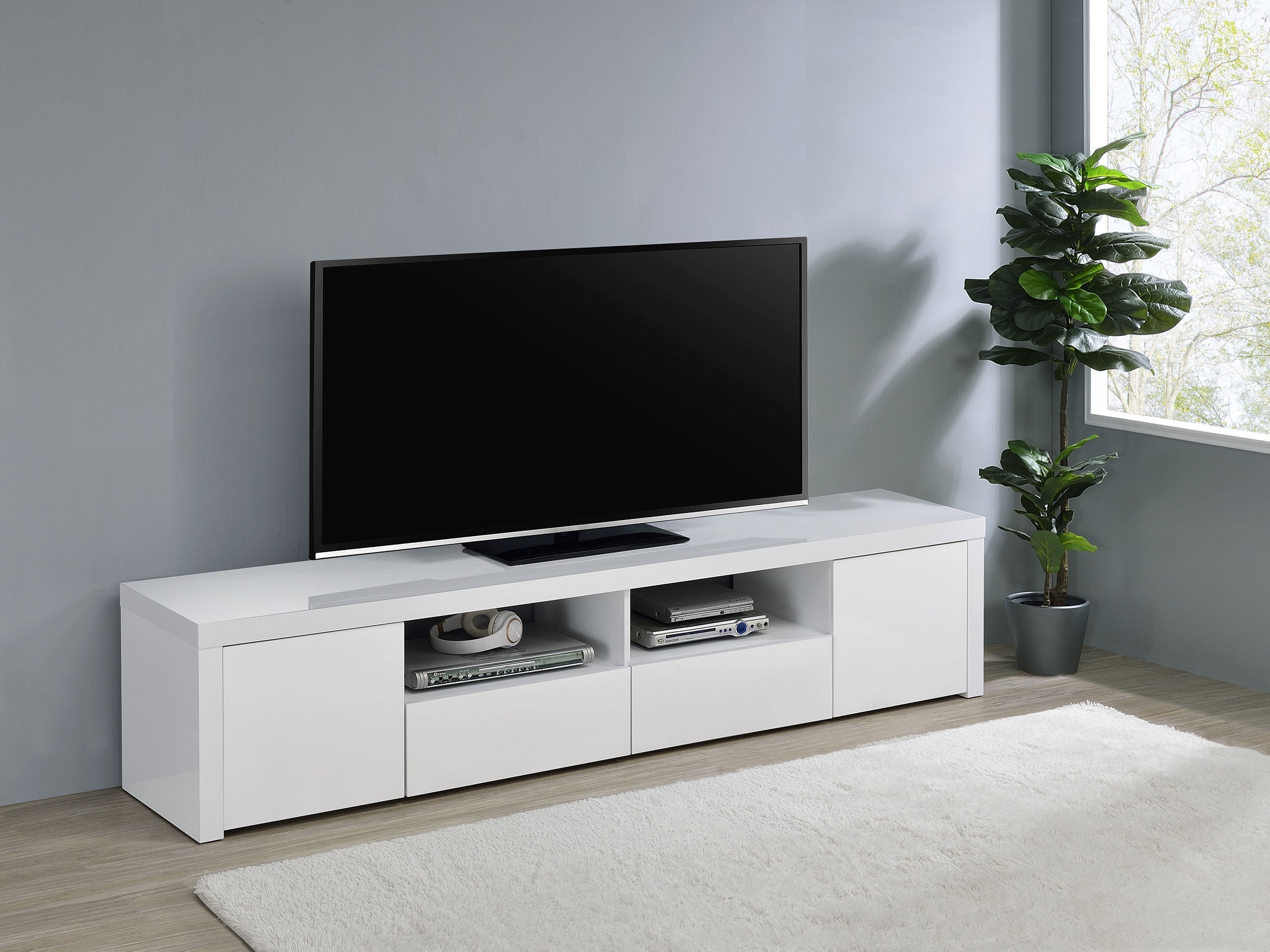 Jude 2-door Engineered Wood 79-inch TV Stand High Gloss White-
