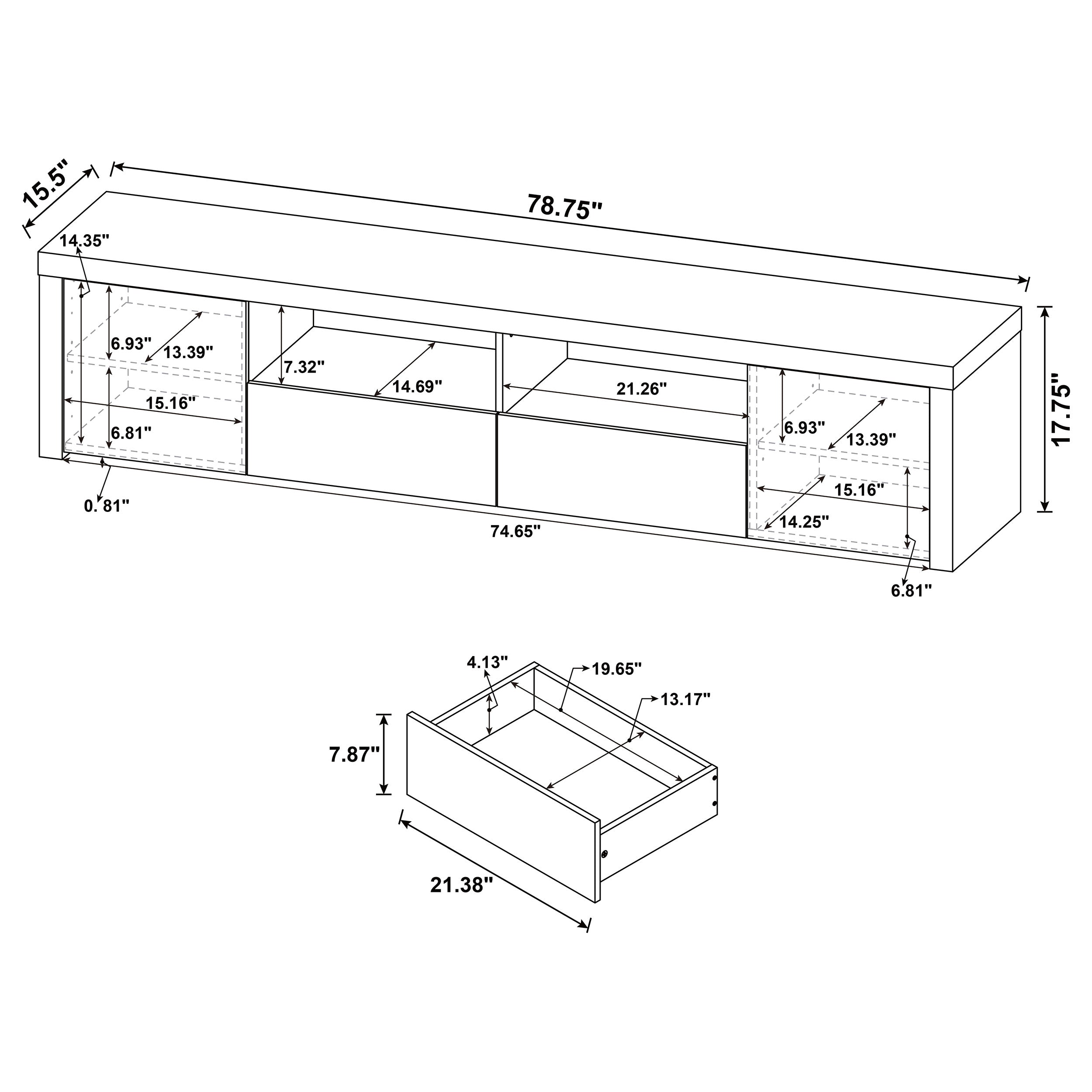 Jude 2-door Engineered Wood 79-inch TV Stand High Gloss White-