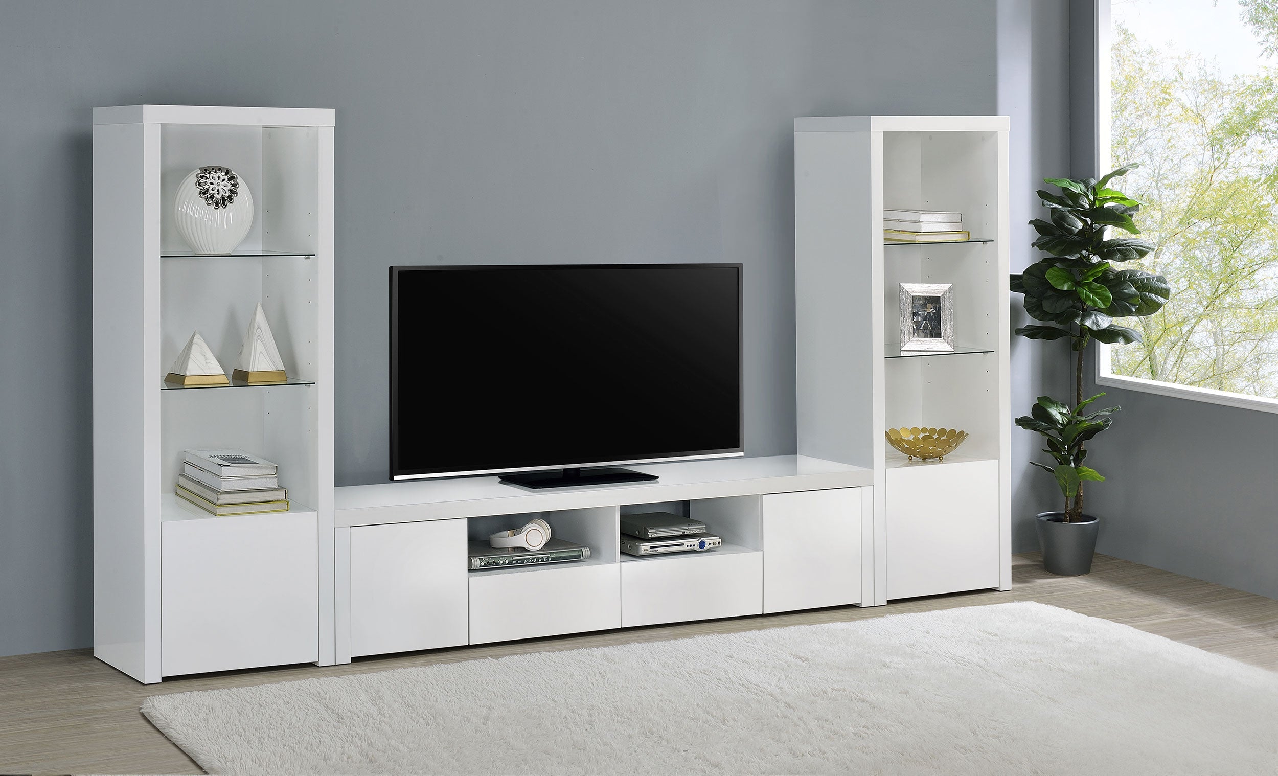 Jude 2-door Engineered Wood 79-inch TV Stand High Gloss White-