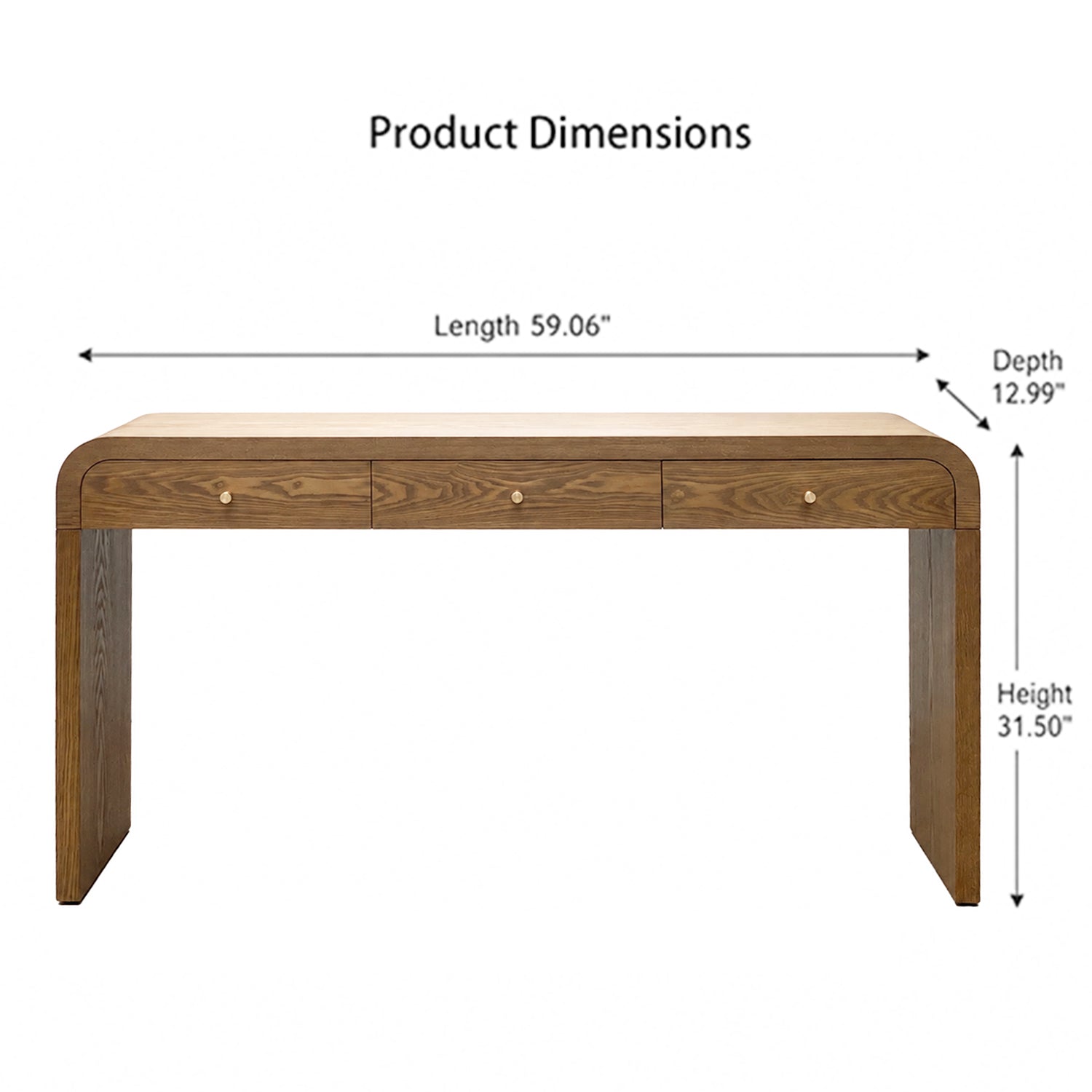 Walnut Curved Design 3-Drawer Long Console Table