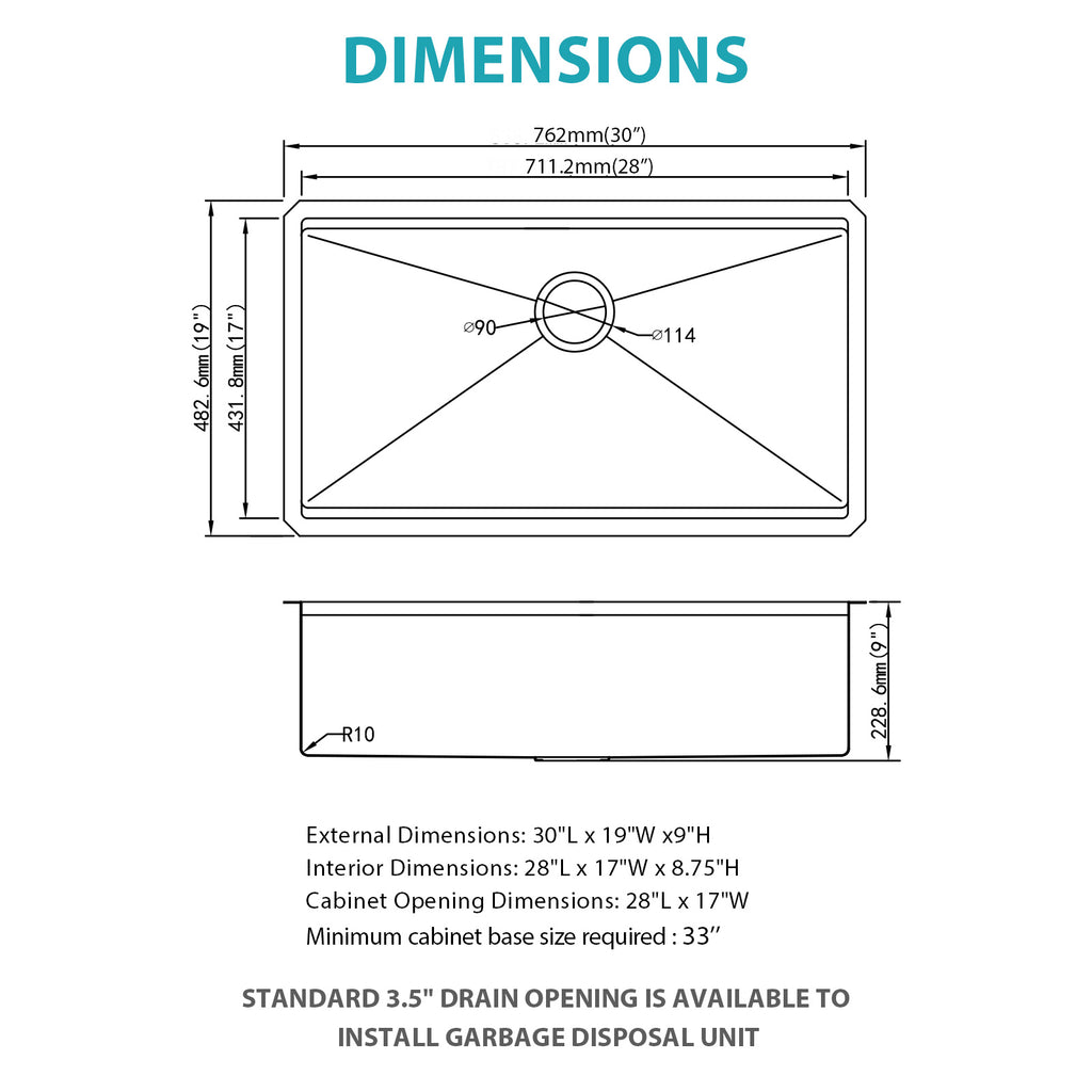 30" Undermount Kitchen Sink - 16 Gauge Stainless Steel Workstation