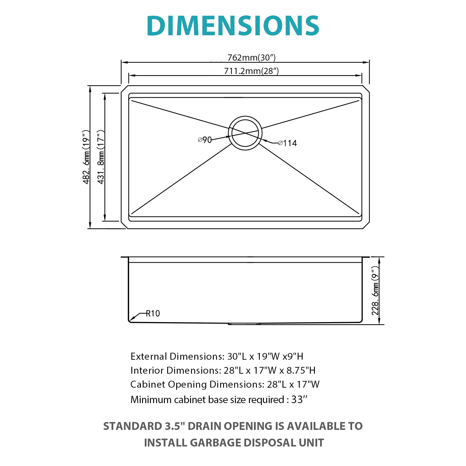 30" Undermount Kitchen Sink - 16 Gauge Stainless Steel Workstation