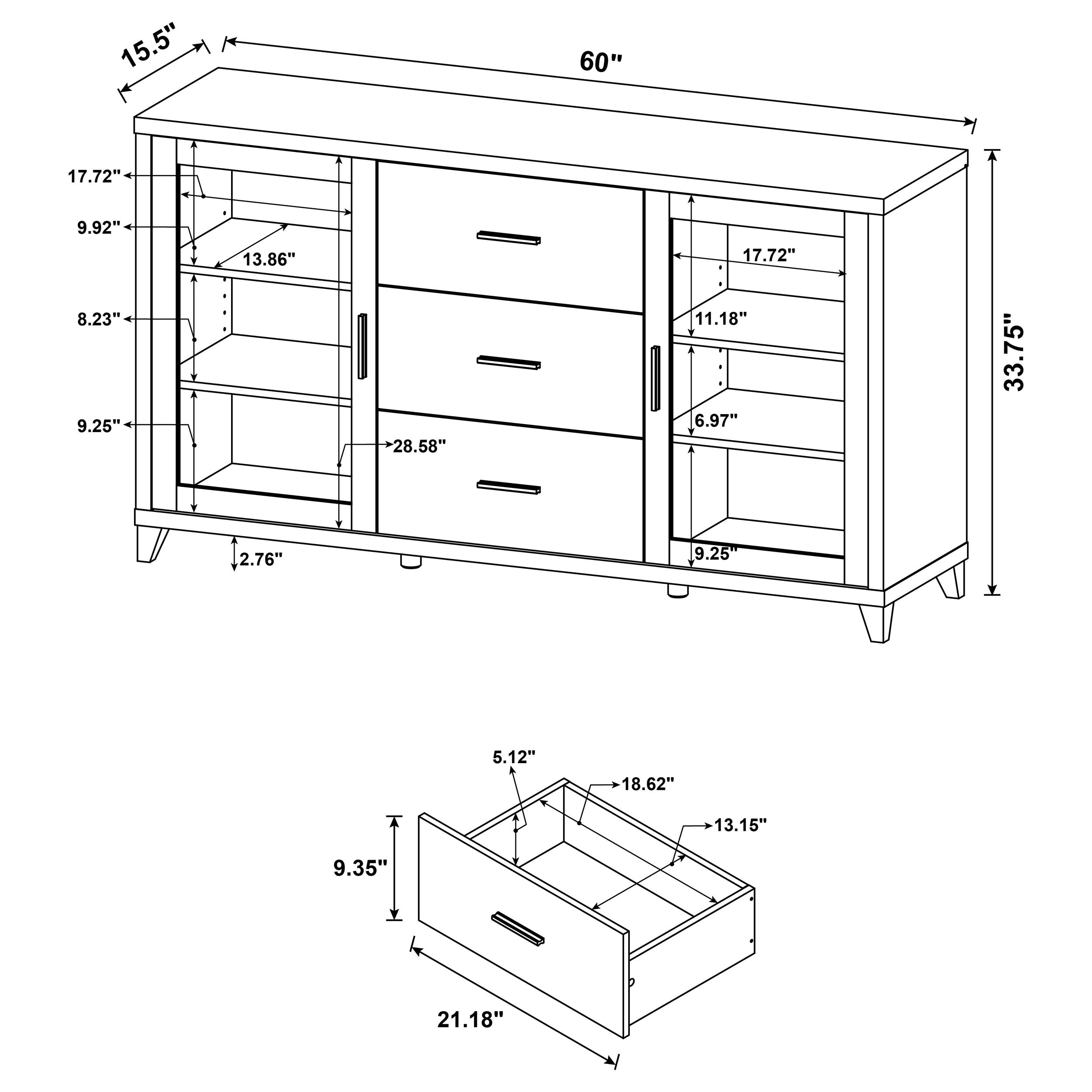 Nyler Cappuccino 3-Drawer Rectangular TV Console