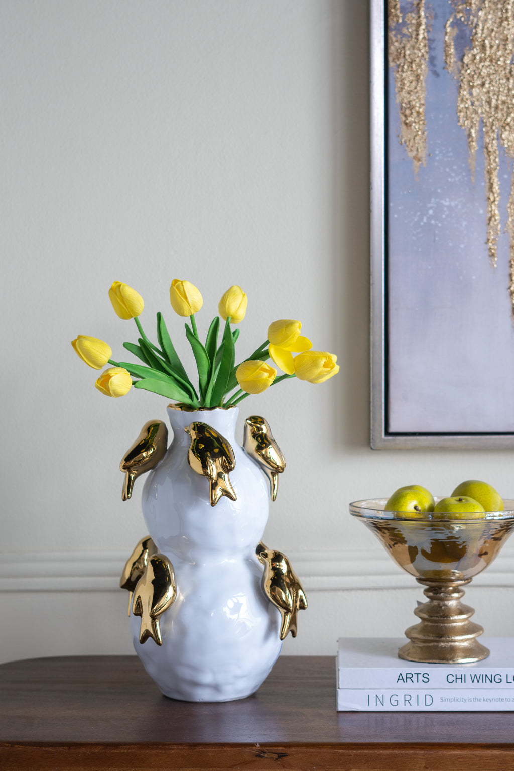 Luxurious Ceramic Vase With Gold Birds