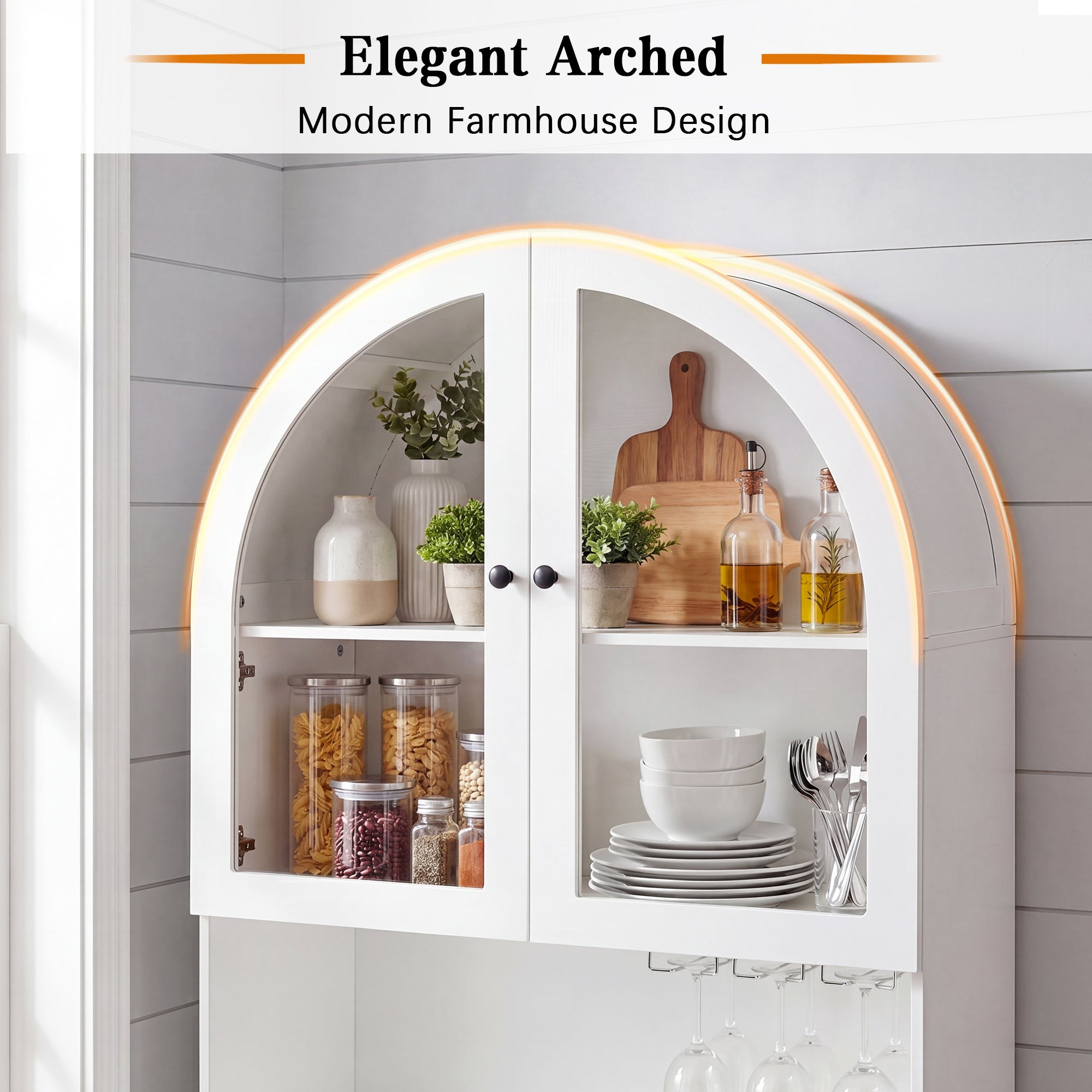 75" Farmhouse Tall Arched Pantry Cabinet