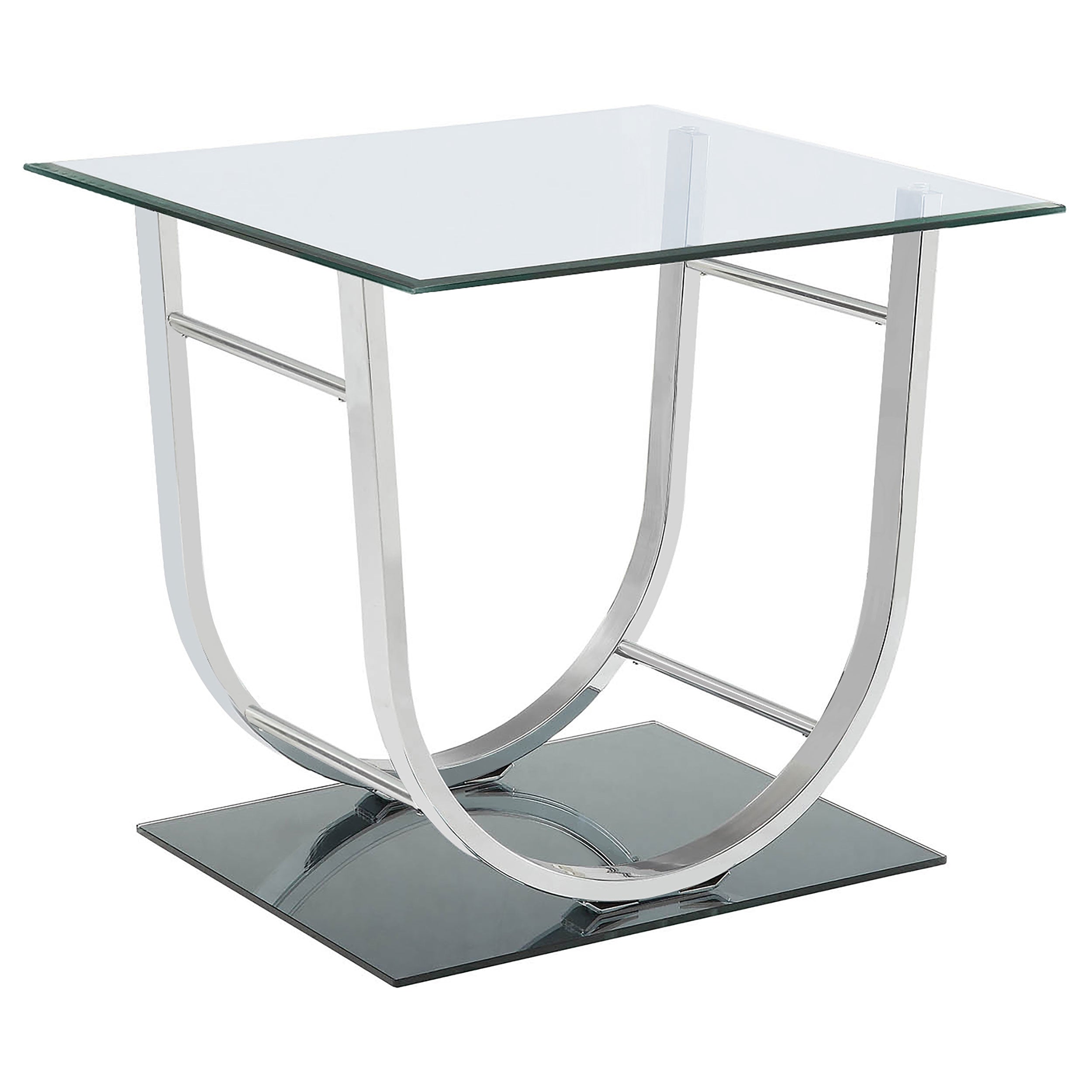 Danville Square U-Shaped Glass Top Side End Table Chrome-CoasterEssence