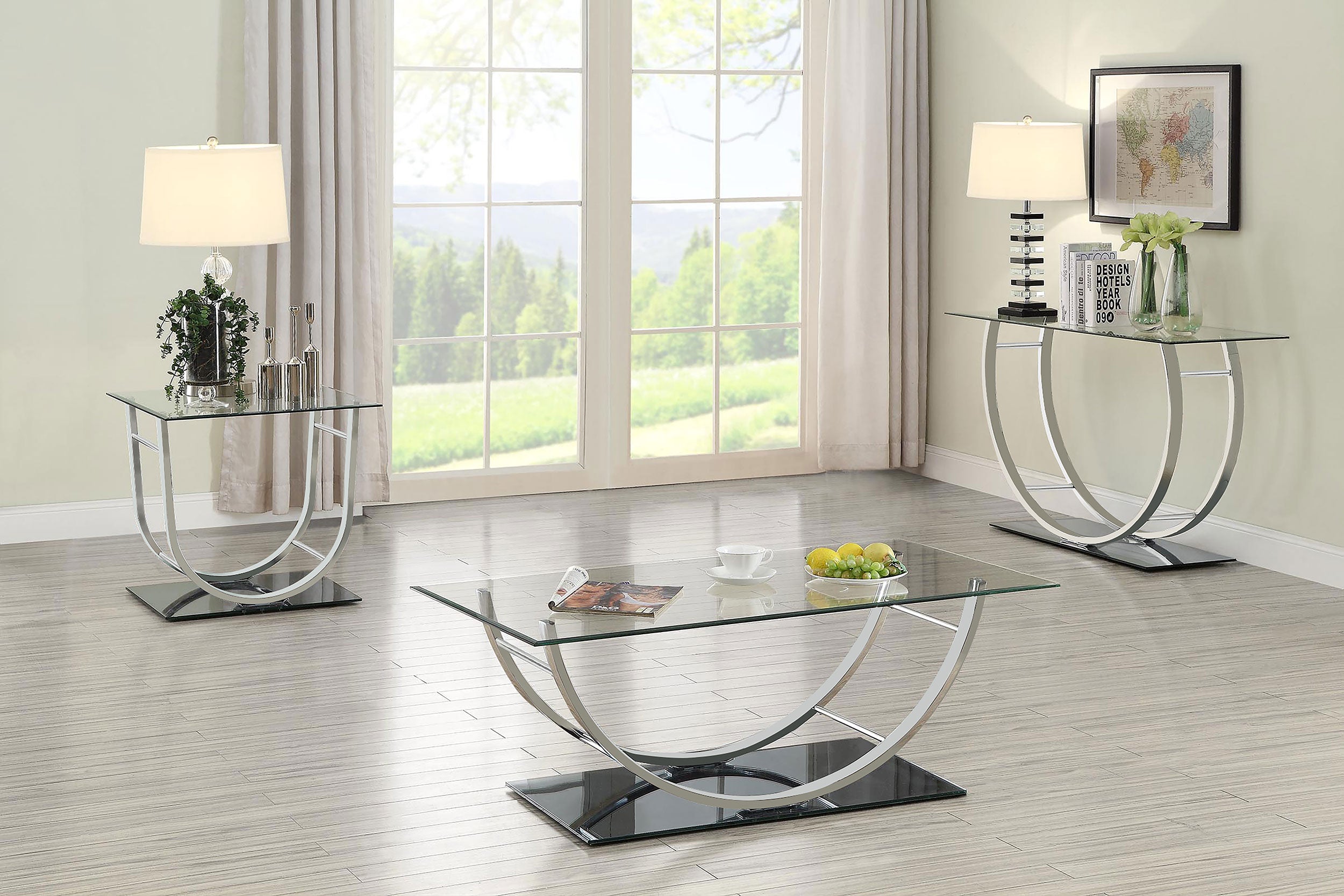 Danville Square U-Shaped Glass Top Side End Table Chrome-CoasterEssence