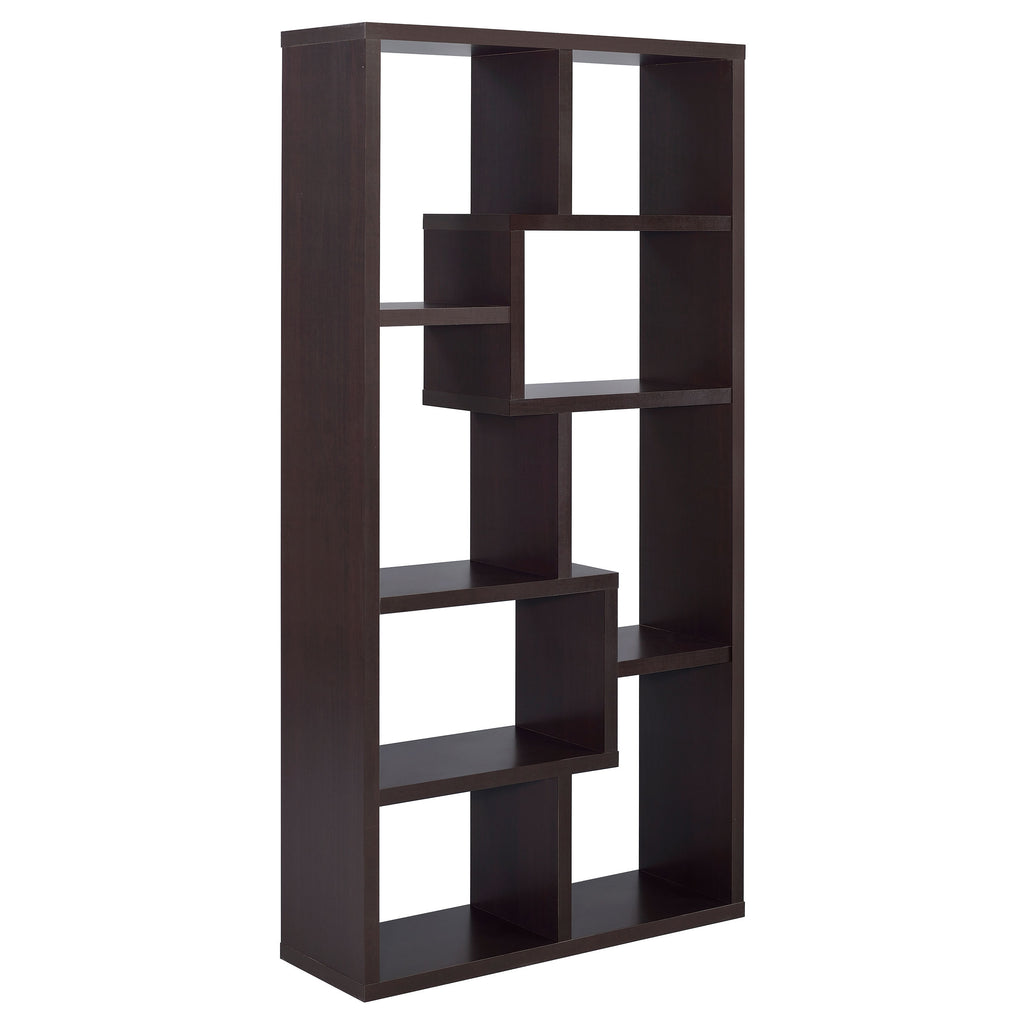 8-Shelf Cappuccino Geometric Bookcase