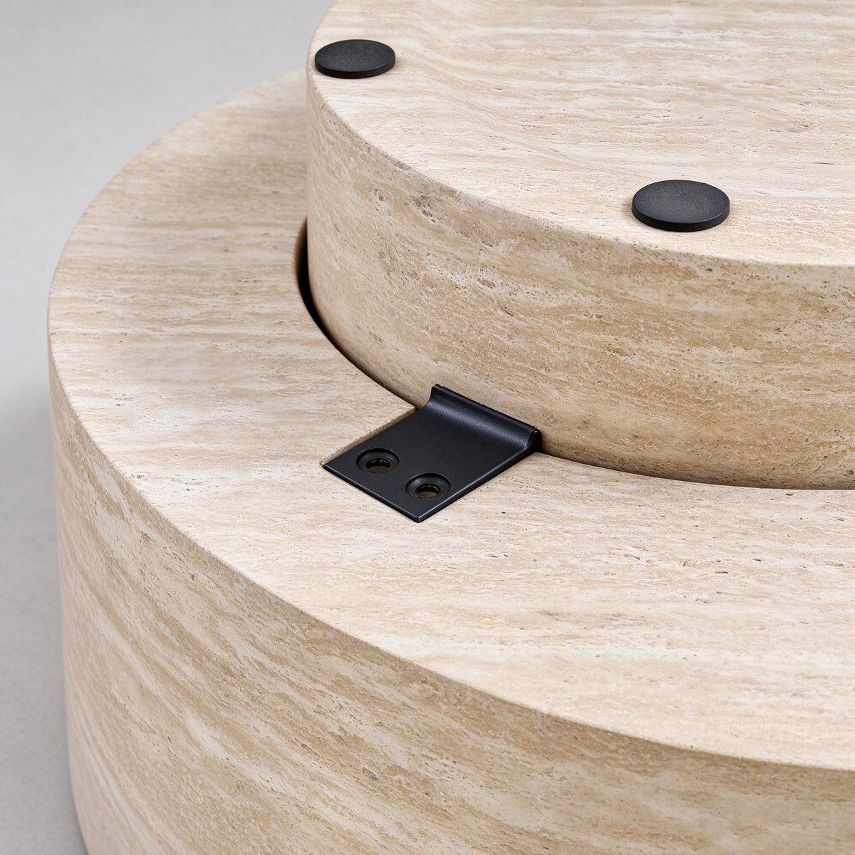 Round 35.43-Inch Coffee Table, Travertine-Look Fiberglass, Beige Yellow