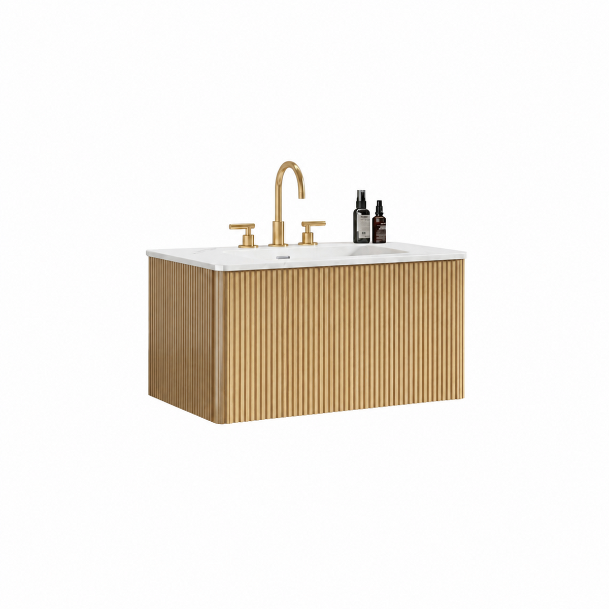 Etna 30-Inch Striped Light Oak Bathroom Vanity with Carrara White Ceramic Sink