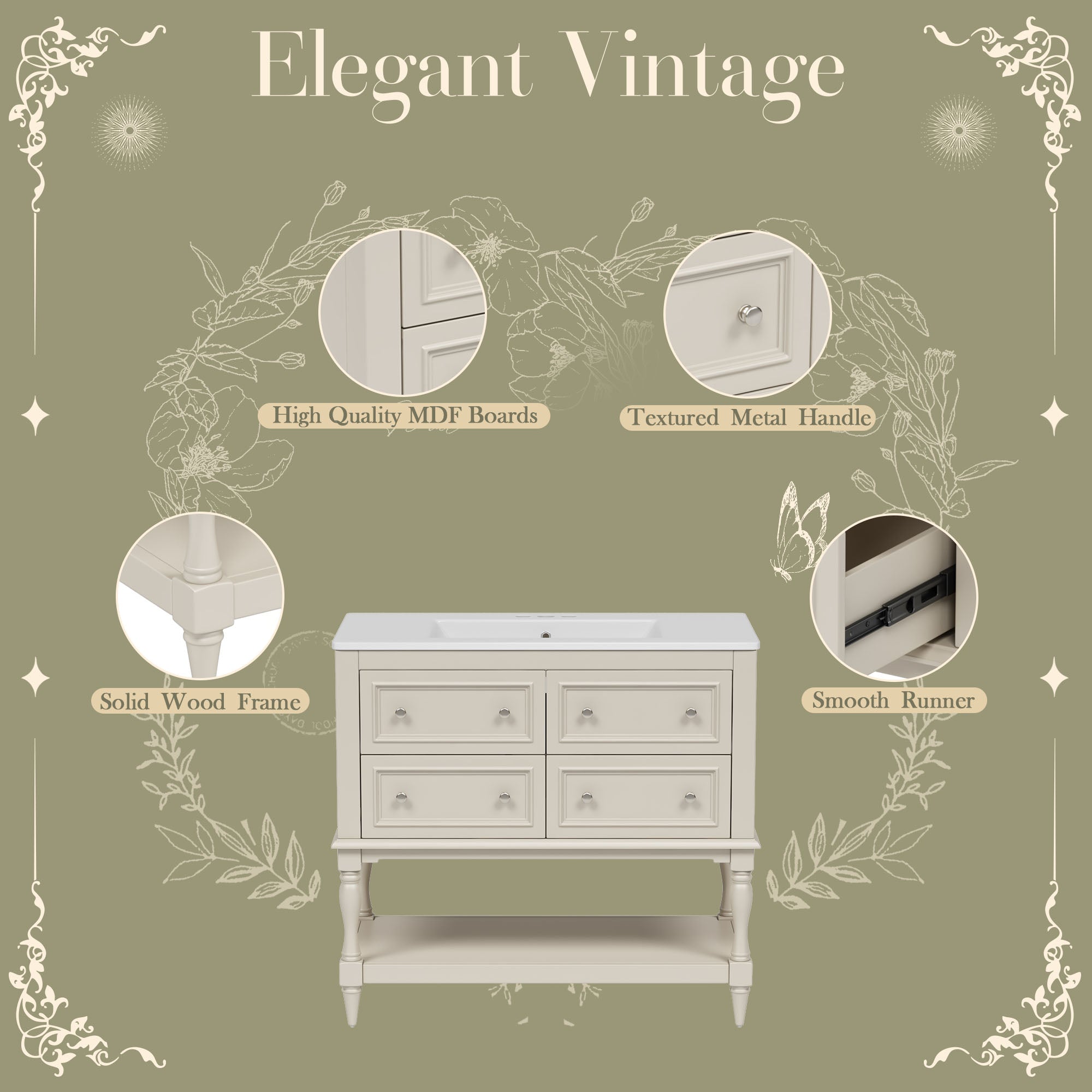 36" Bathroom Vanity Cabinet with Sink Combo Set