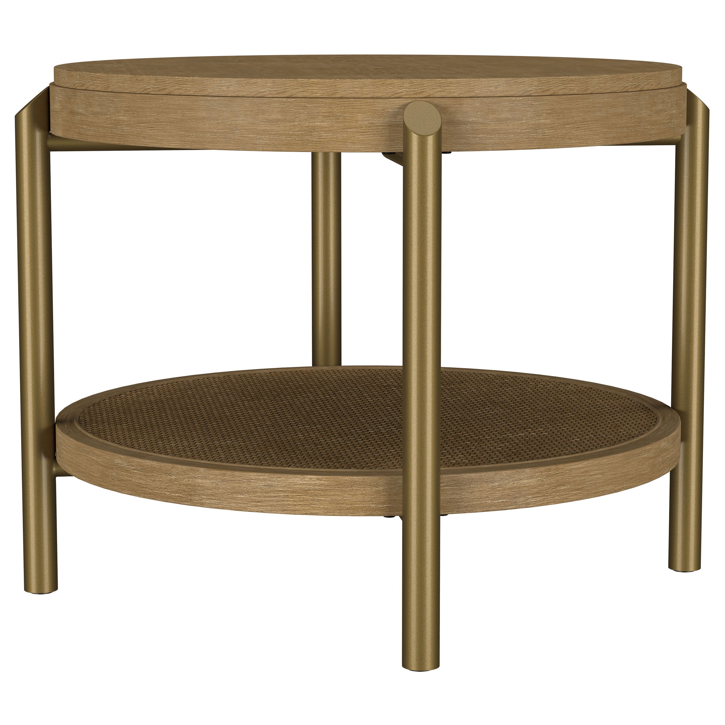 Arini Round End Side Table With Storage Shelf Sand Wash-