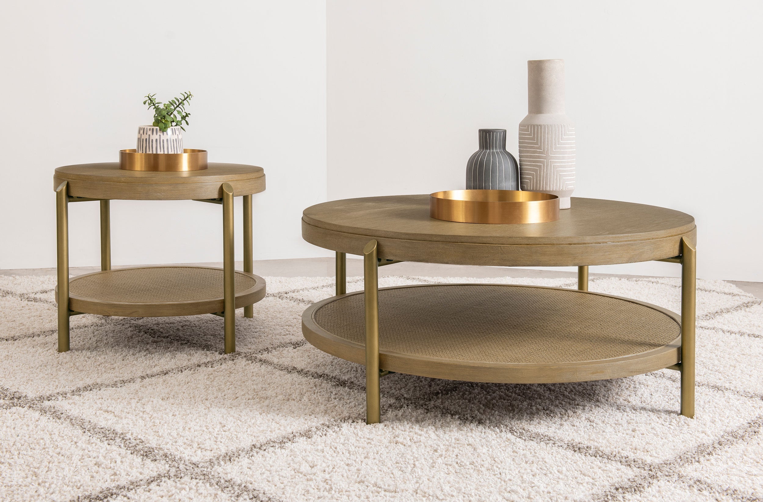 Arini Round Coffee Table With Storage Shelf Sand Wash-