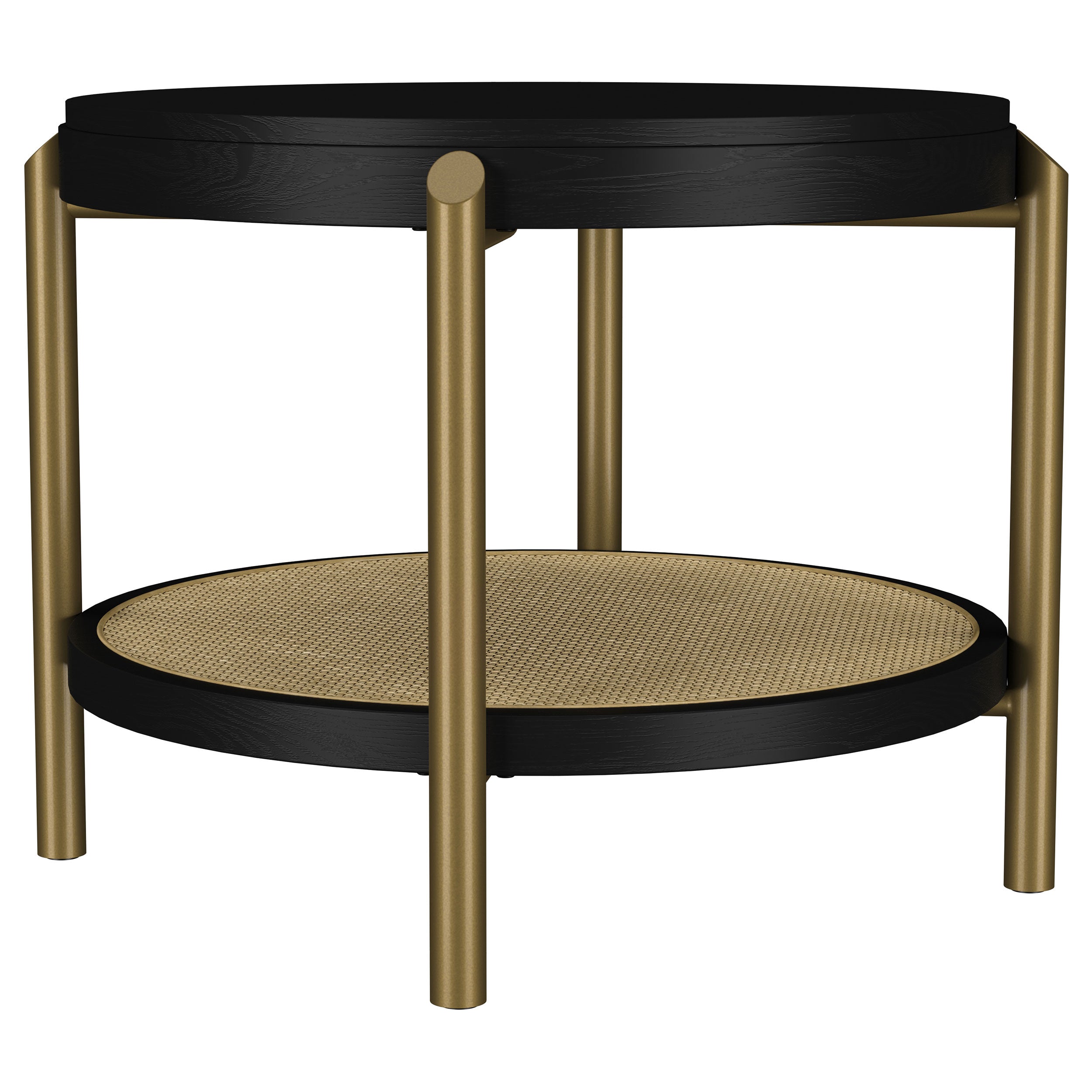 Arini Round End Side Table With Storage Shelf Black-