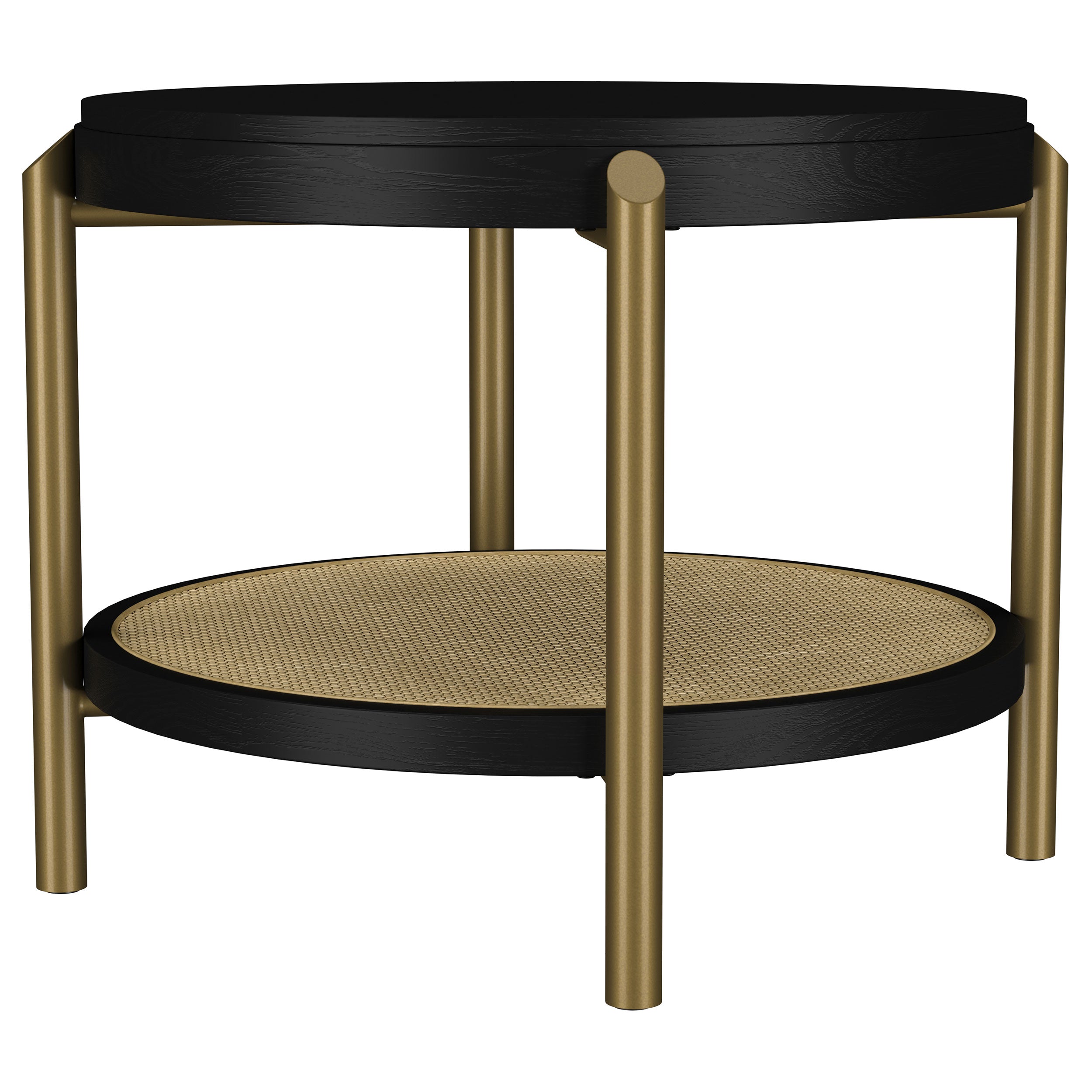 Arini Round End Side Table With Storage Shelf Black-