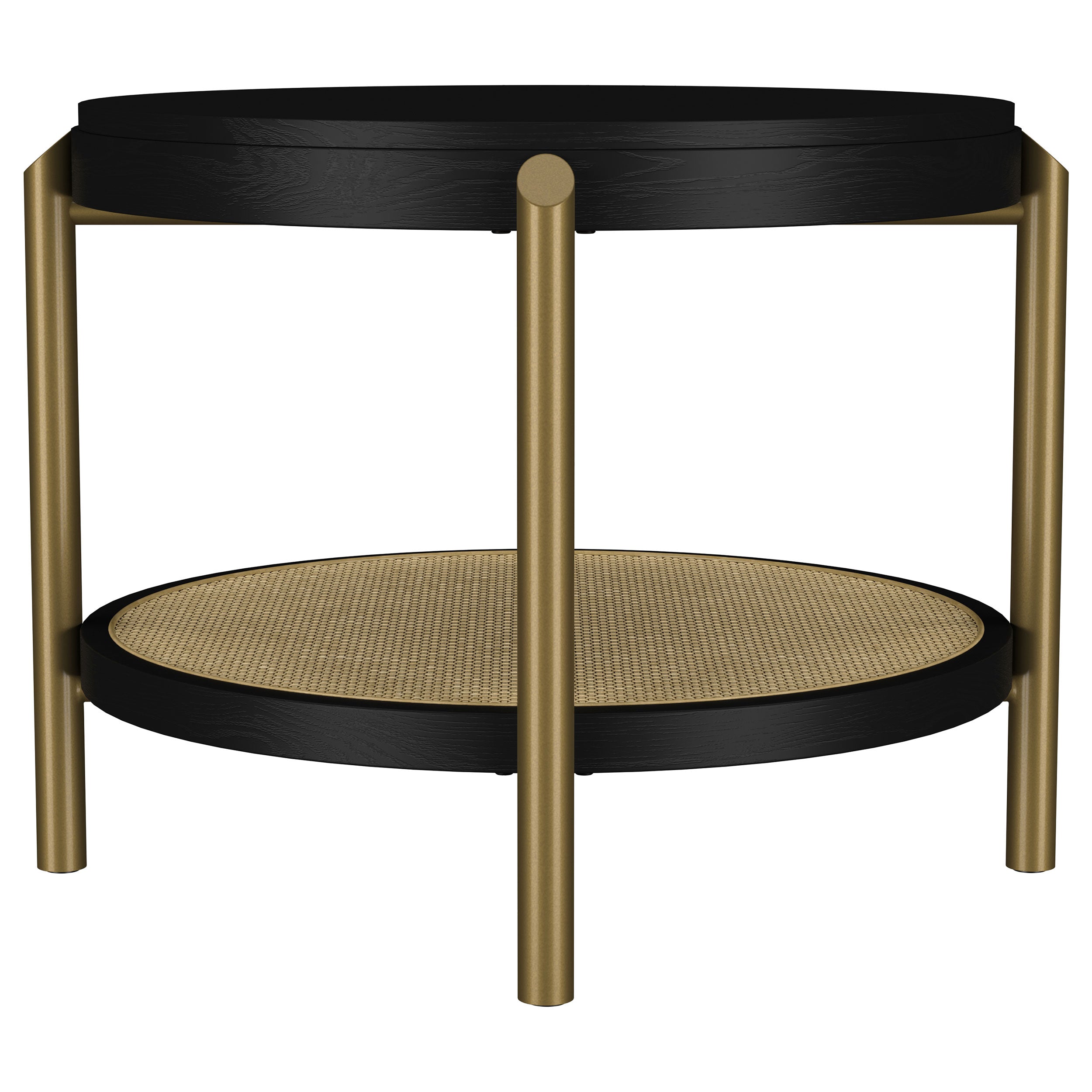 Arini Round End Side Table With Storage Shelf Black-