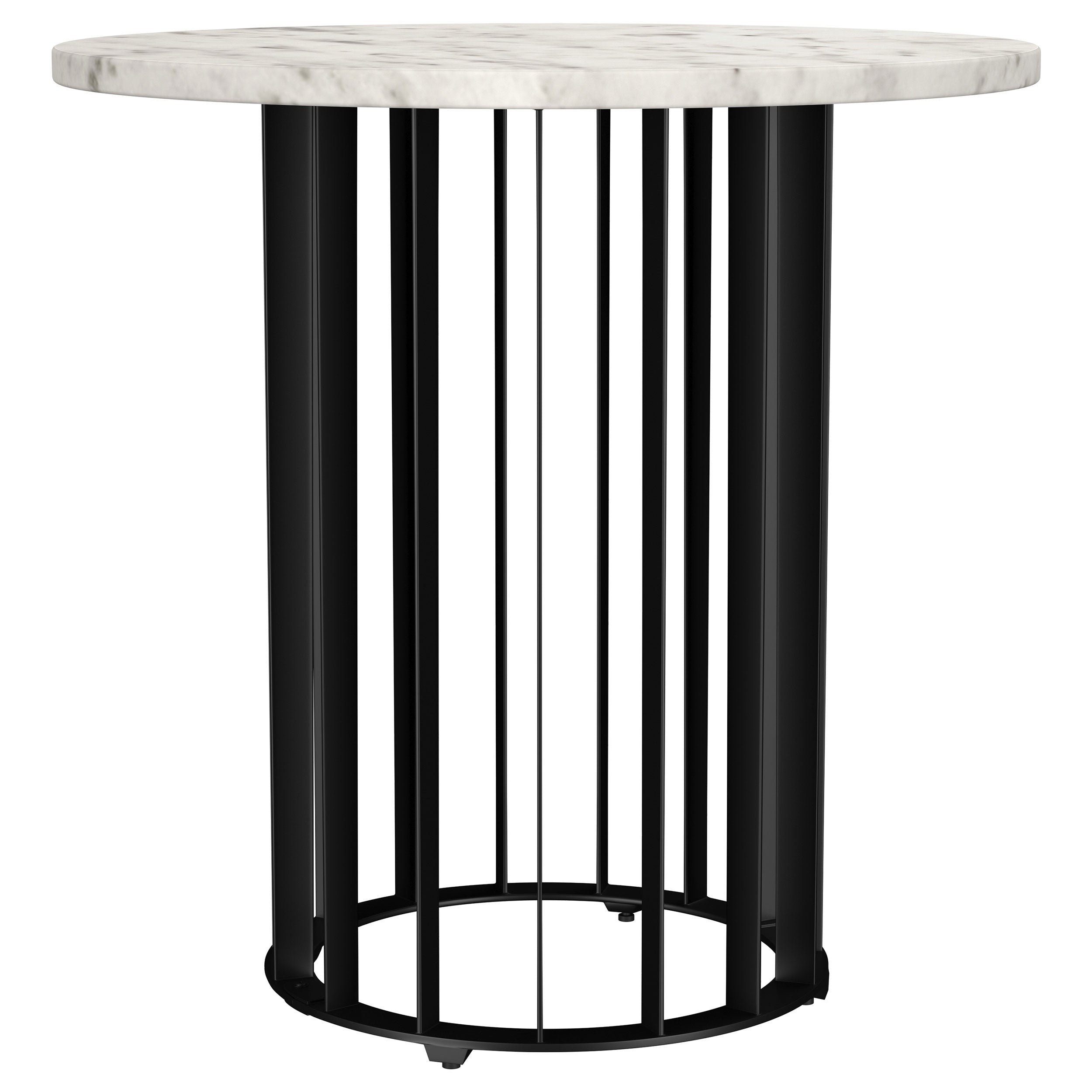 Haven Round Genuine White Marble Top End Side Table Black-