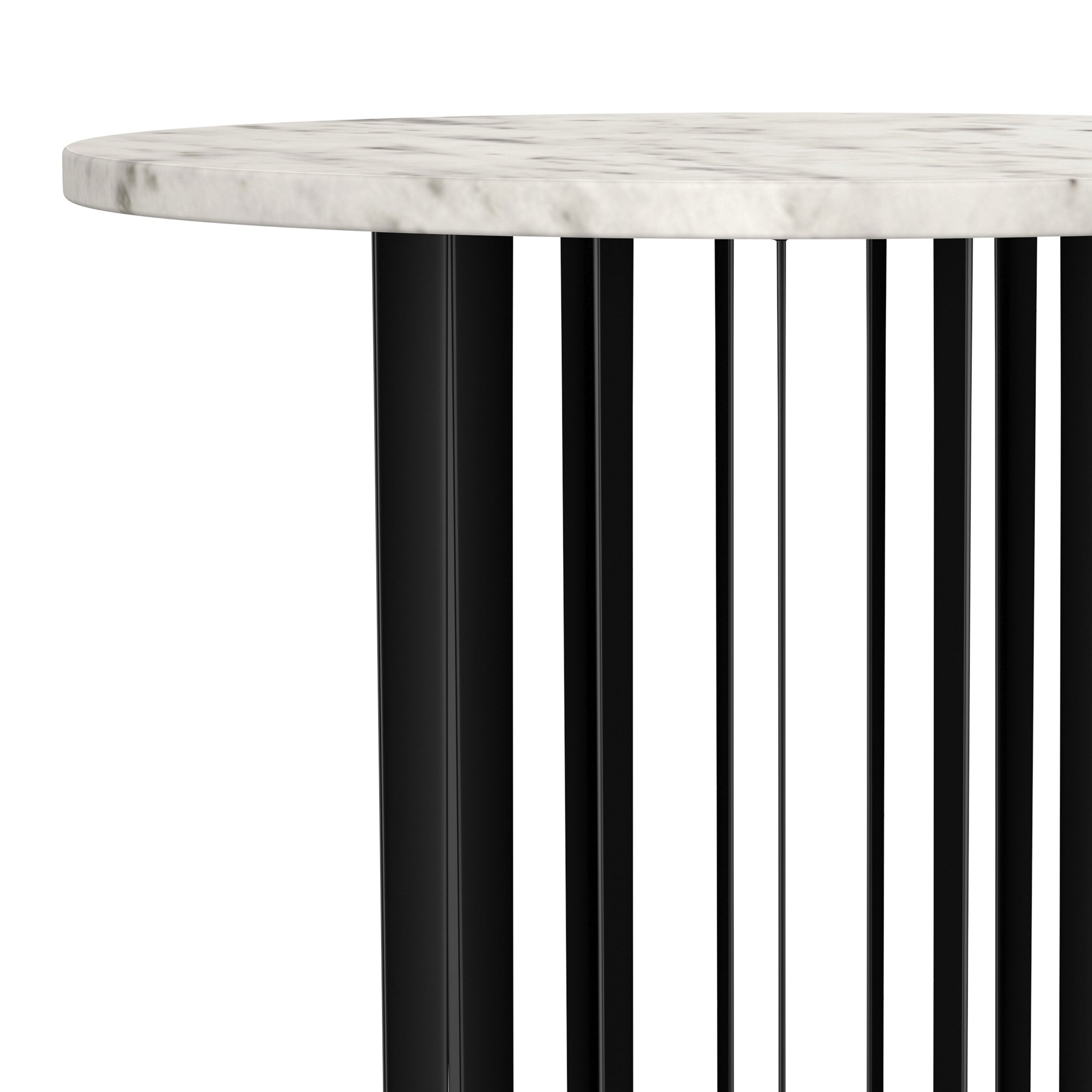 Haven Round Genuine White Marble Top End Side Table Black-