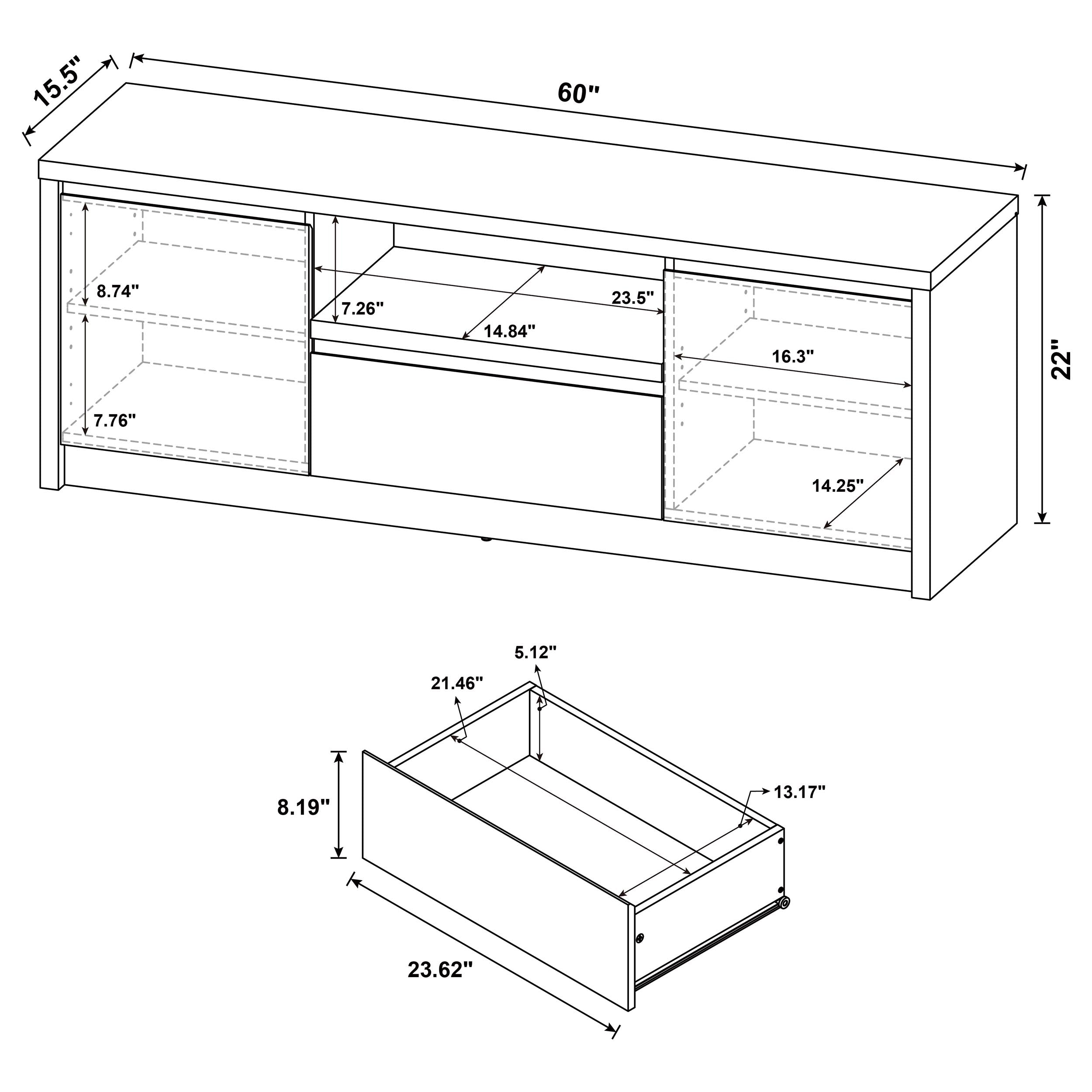 Winfield 60-inch 2-door TV Stand Media Console Black-
