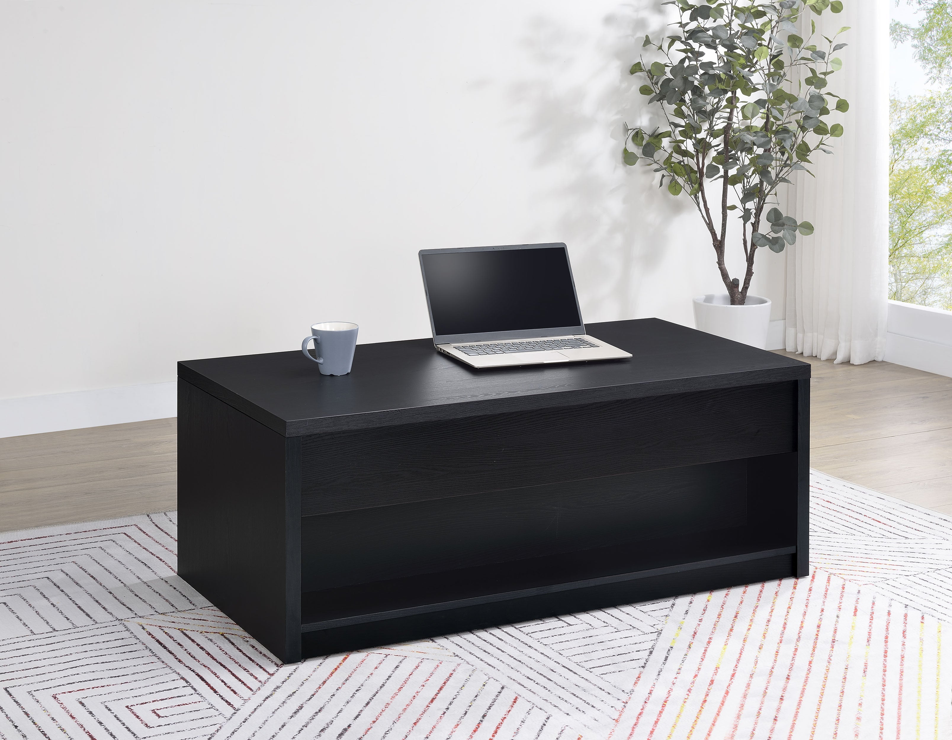 Knapp Lift Top Cocktail Coffee Table with Dual Drawers Black-