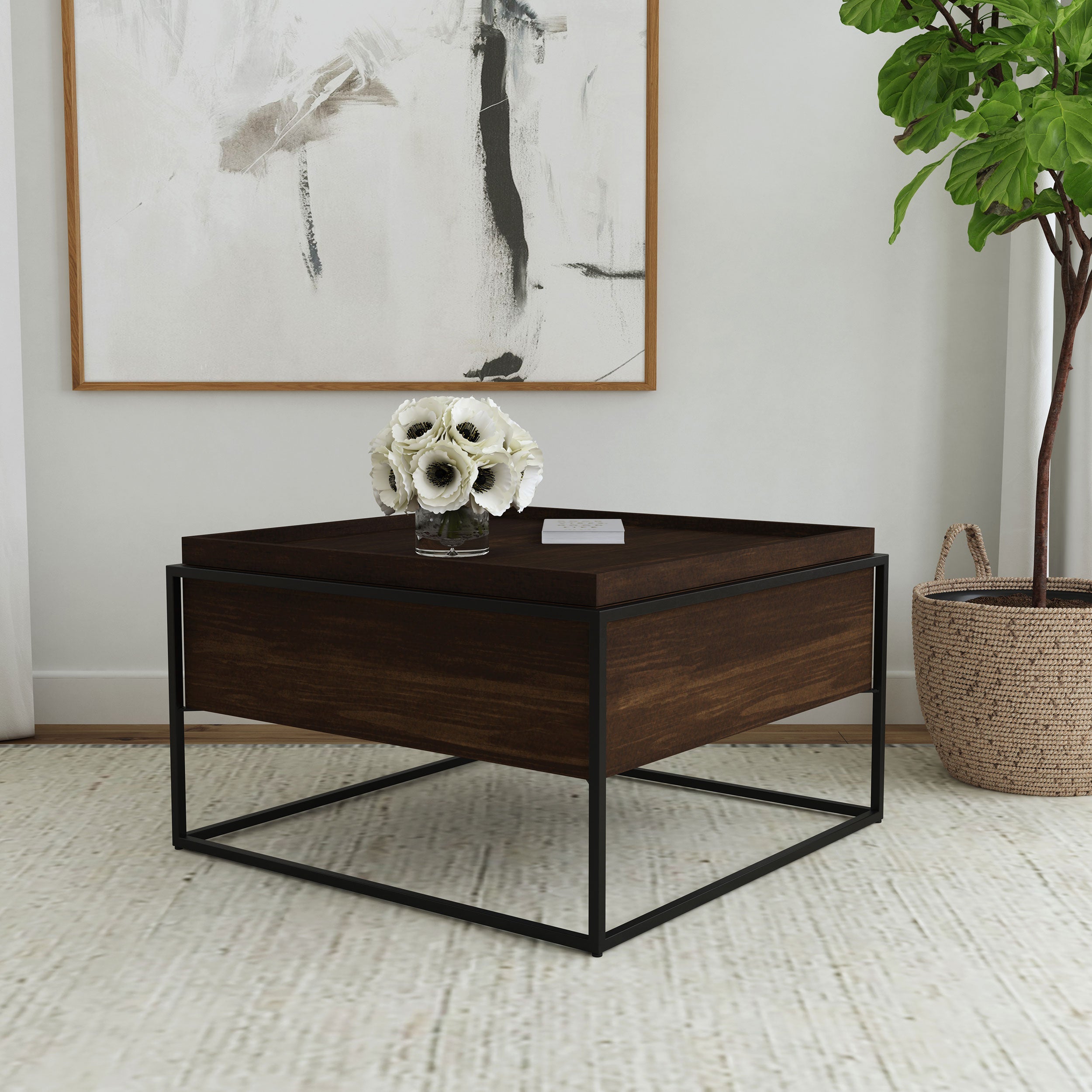 Fulton 30-inch Square Mango Wood Coffee Table Dark Brown-