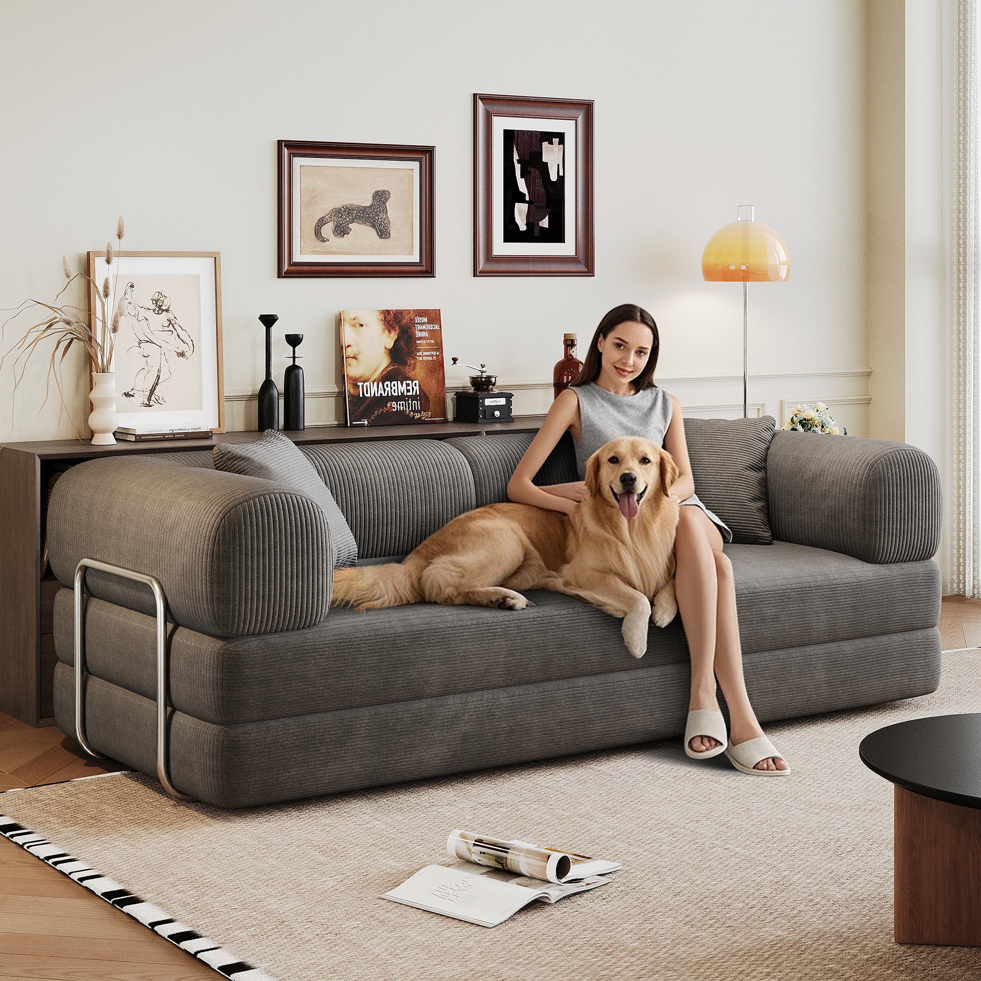 78.8" Compression Sofa Bed with Pillow Back Support