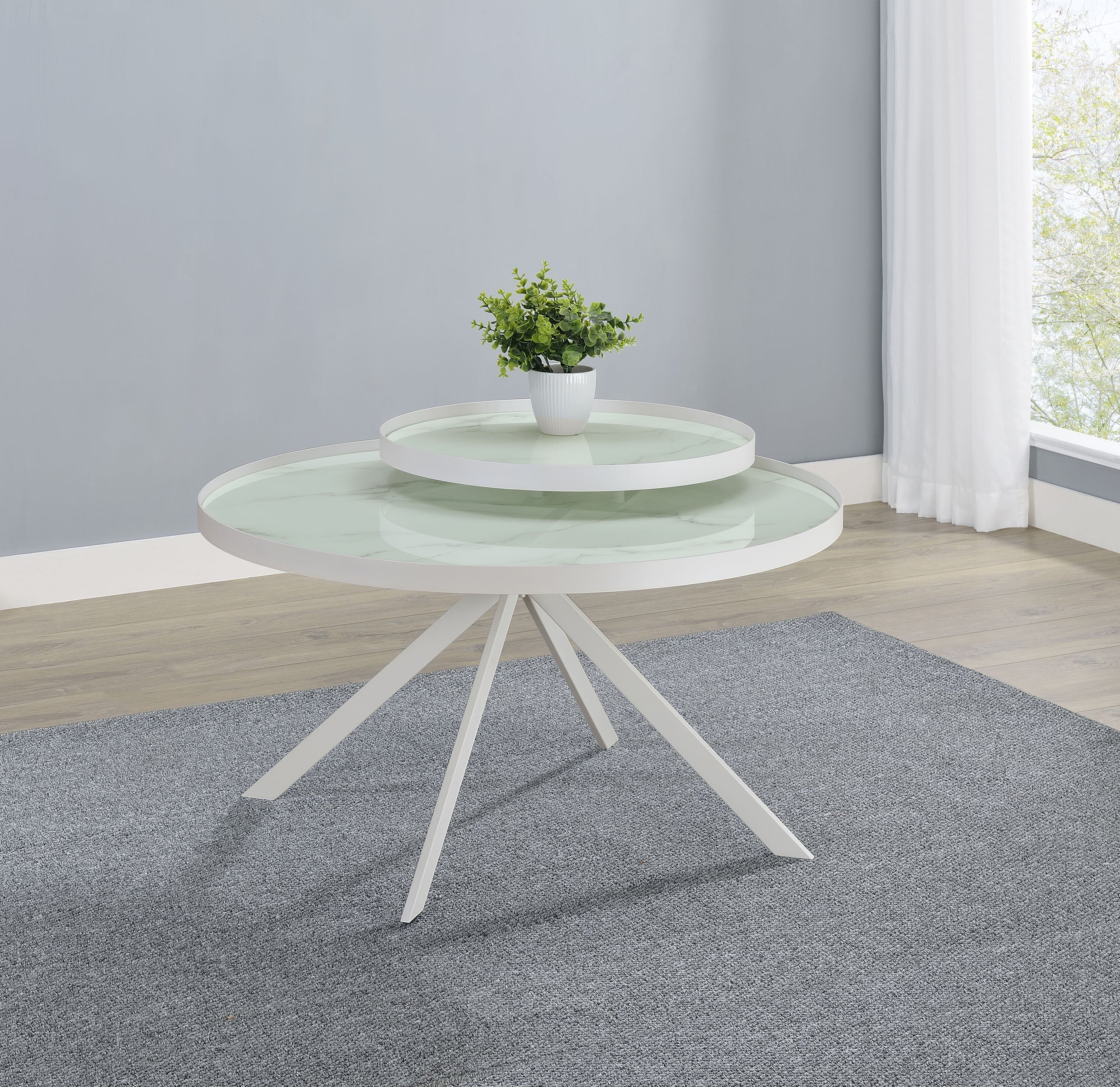 Briggs Round Marble Printed Glass Top Coffee Table White-