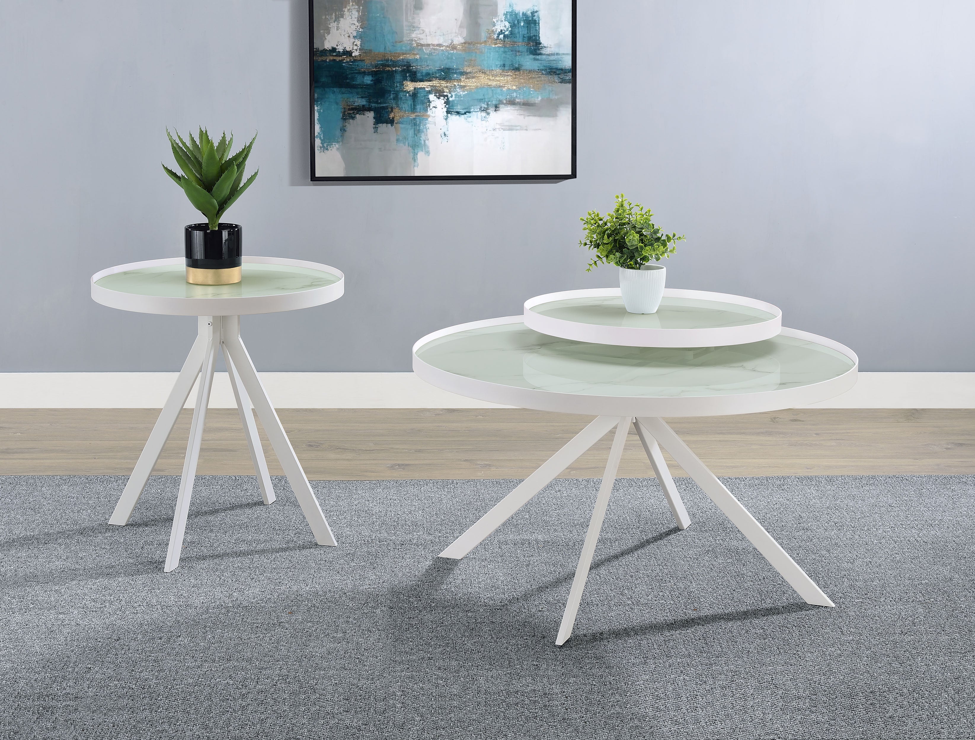 Briggs Round Marble Printed Glass Top Coffee Table White-