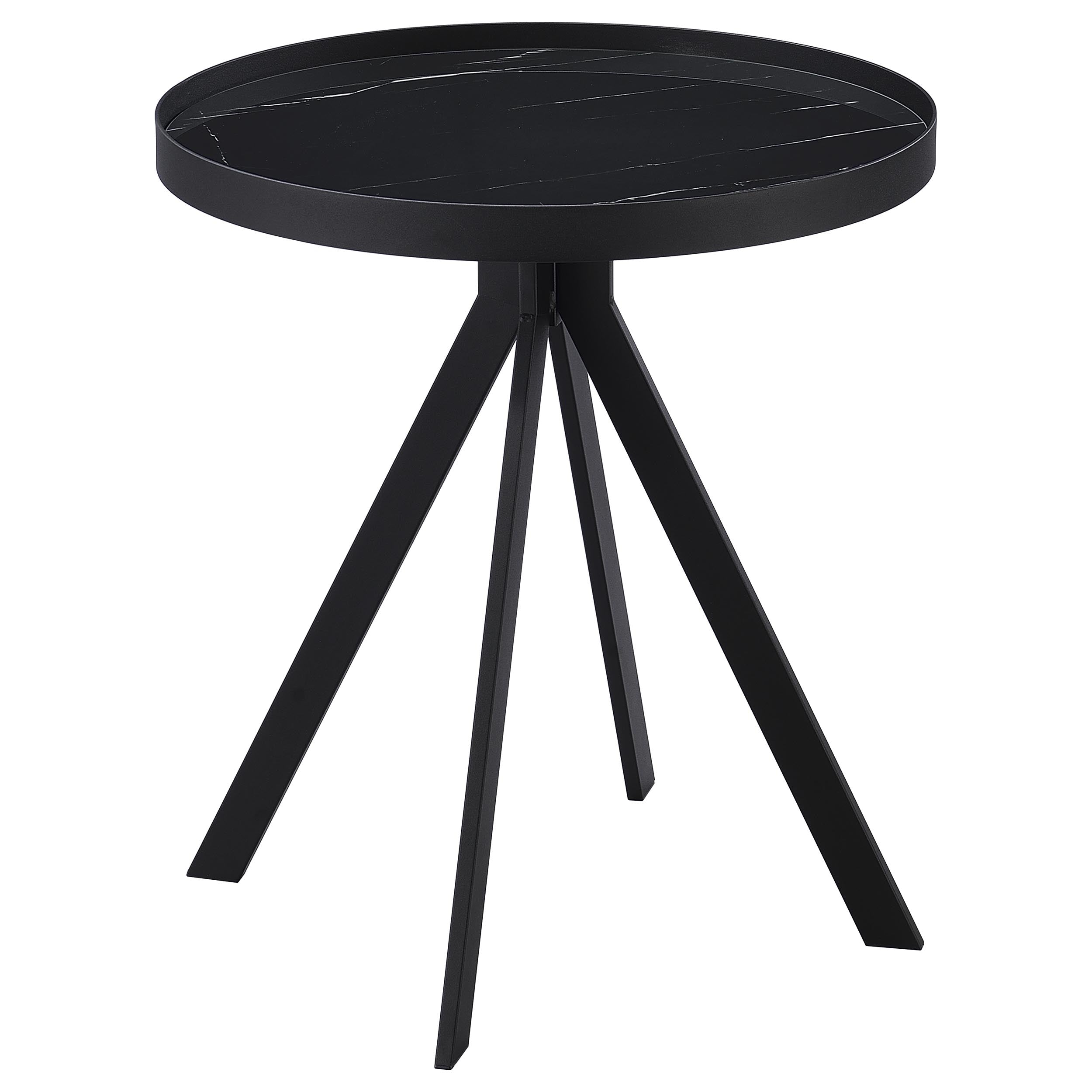Briggs Round Marble Printed Glass Top End Table Black-