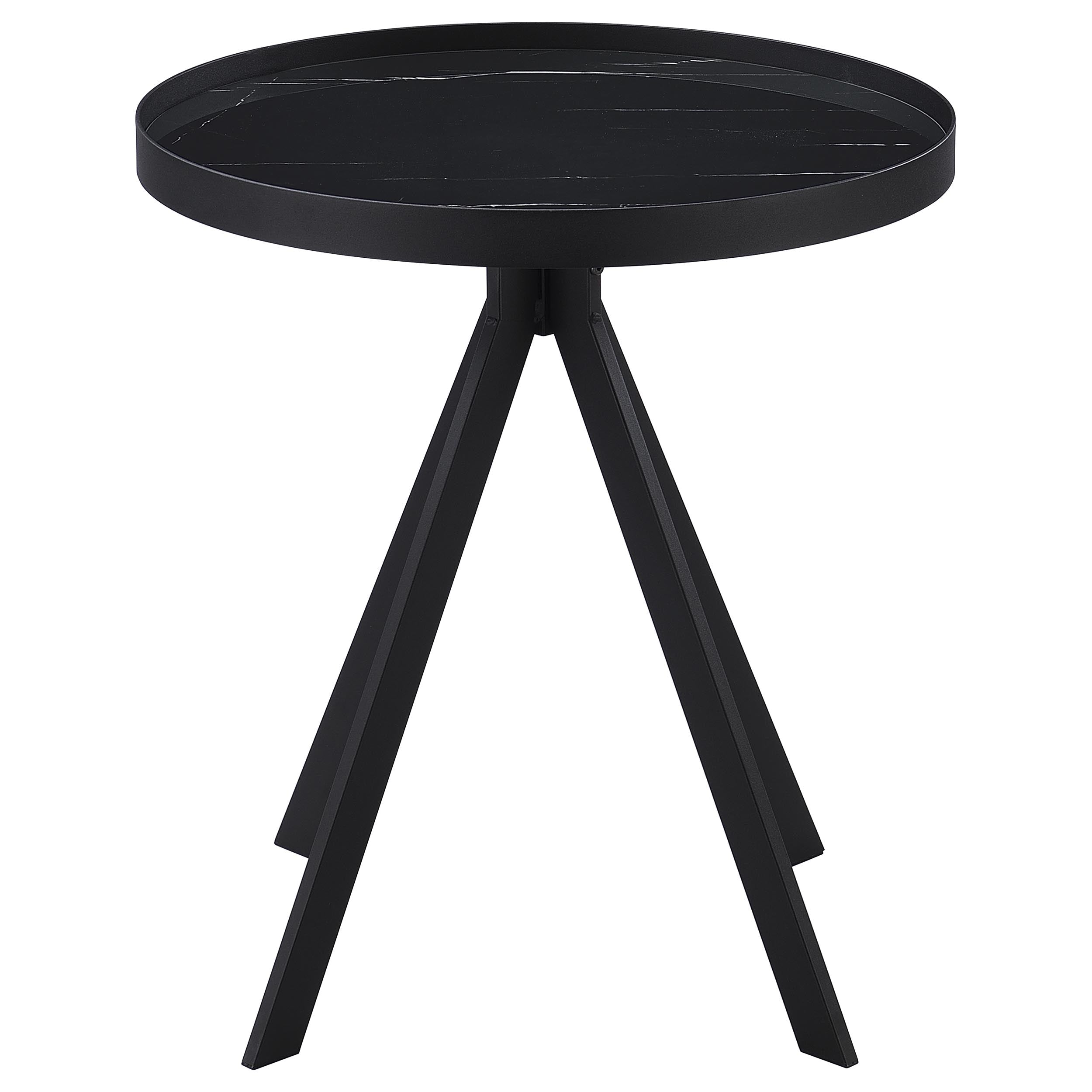 Briggs Round Marble Printed Glass Top End Table Black-